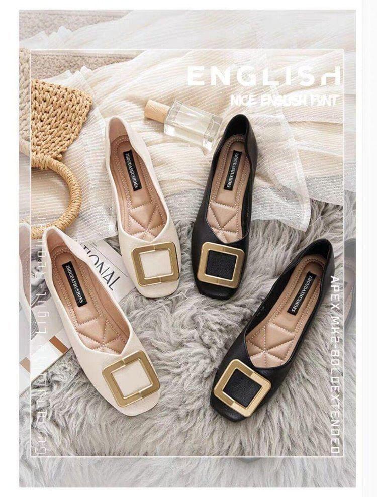 Faux Leather Square Toe Flats Product Image