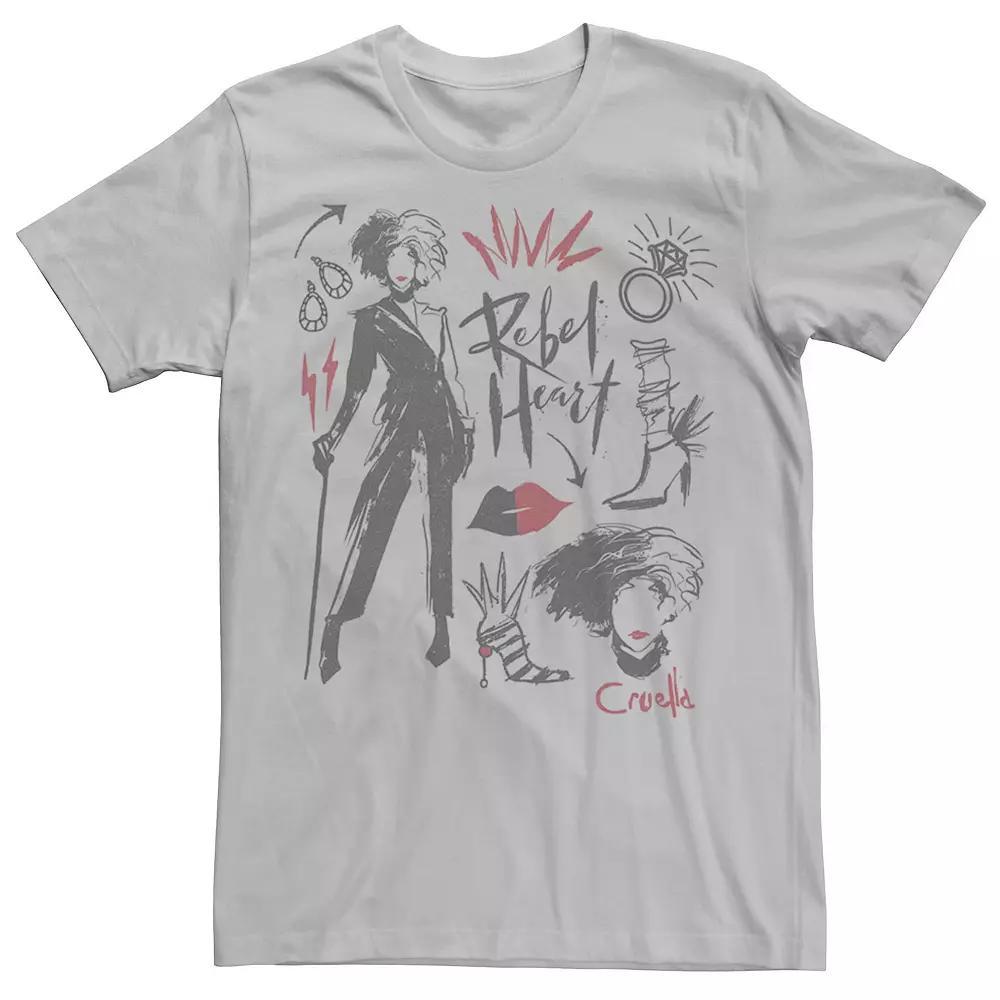 Disney's Cruella De Vil Men's Rebel Heart Collage Sketches Tee,  Product Image