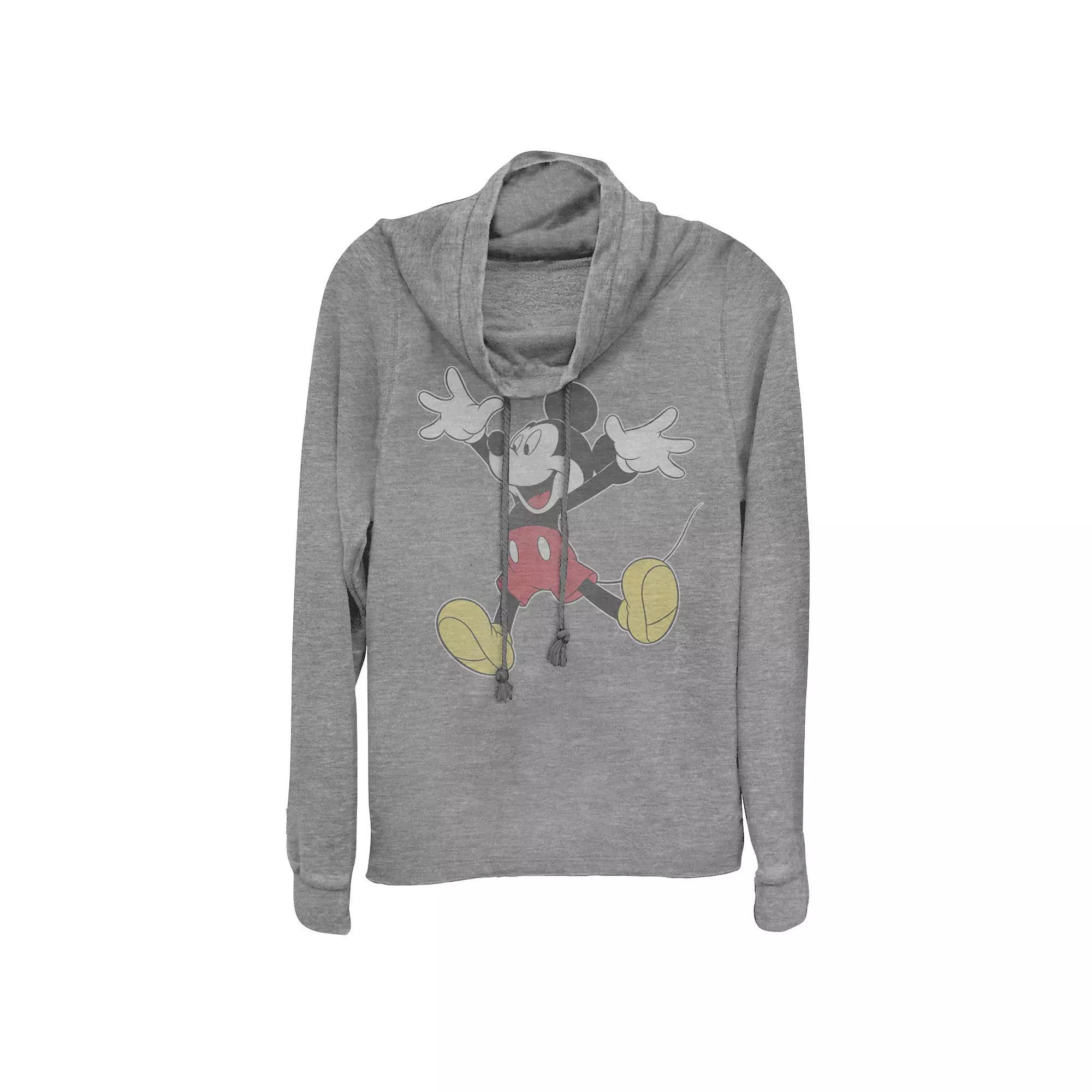 Disney's Mickey Mouse Juniors' Jumping for Joy Cowlneck Graphic Lightweight Long Sleeve, Girl's, Size: XS, Gray Grey Product Image