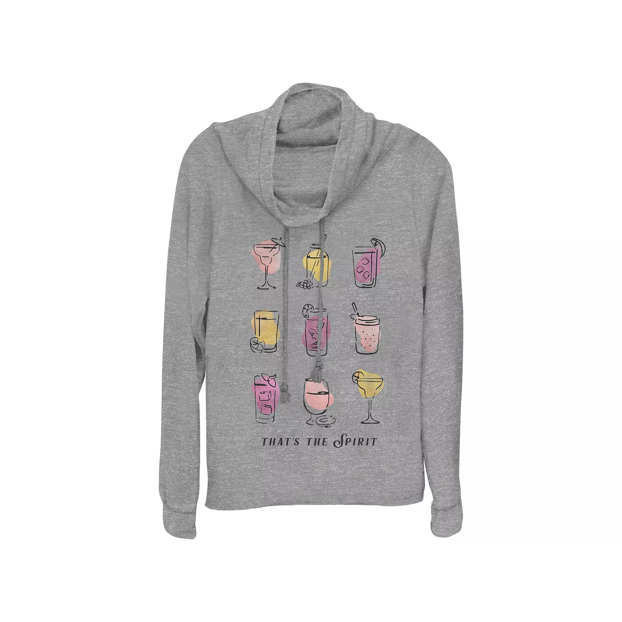 Women's Cocktails That's The Spirit Cowlneck Graphic Lightweight Long Sleeve, Girl's, Size: XS, Gray Grey Product Image