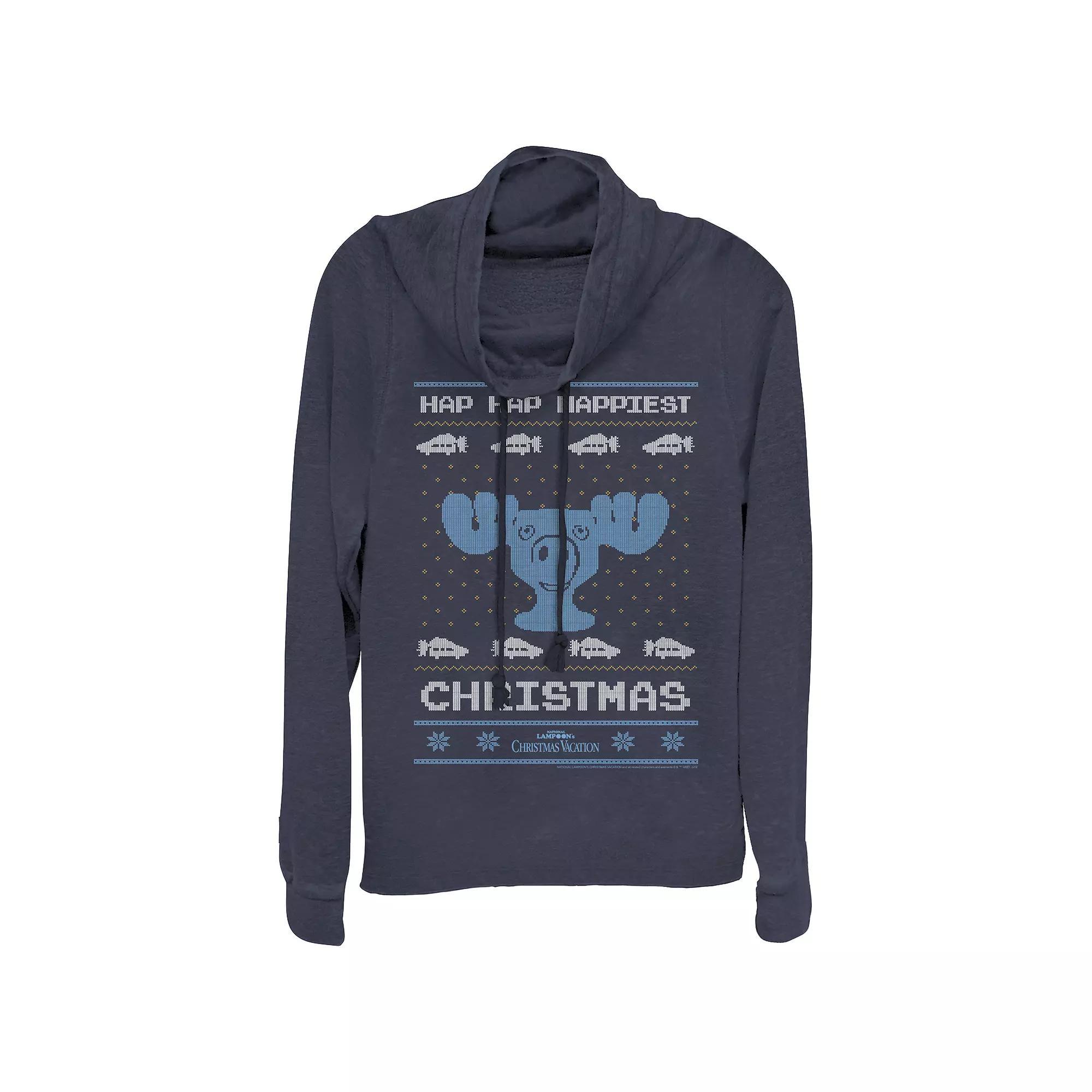 Women's Plus Christmas Vacation Happiest Christmas Cowlneck Graphic Lightweight Long Sleeve, Girl's, Size: 3XL, Blue Product Image