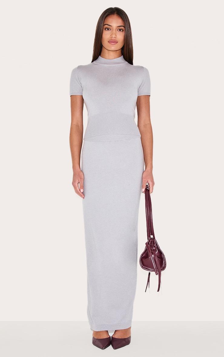 Ash Grey Basic Knit Maxi Skirt Product Image