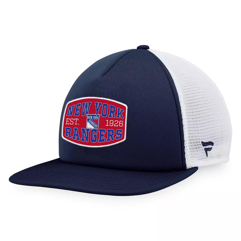 Men's Fanatics Branded Navy/White New York Rangers Foam Front Patch Trucker Snapback Hat, Ran Blue Product Image