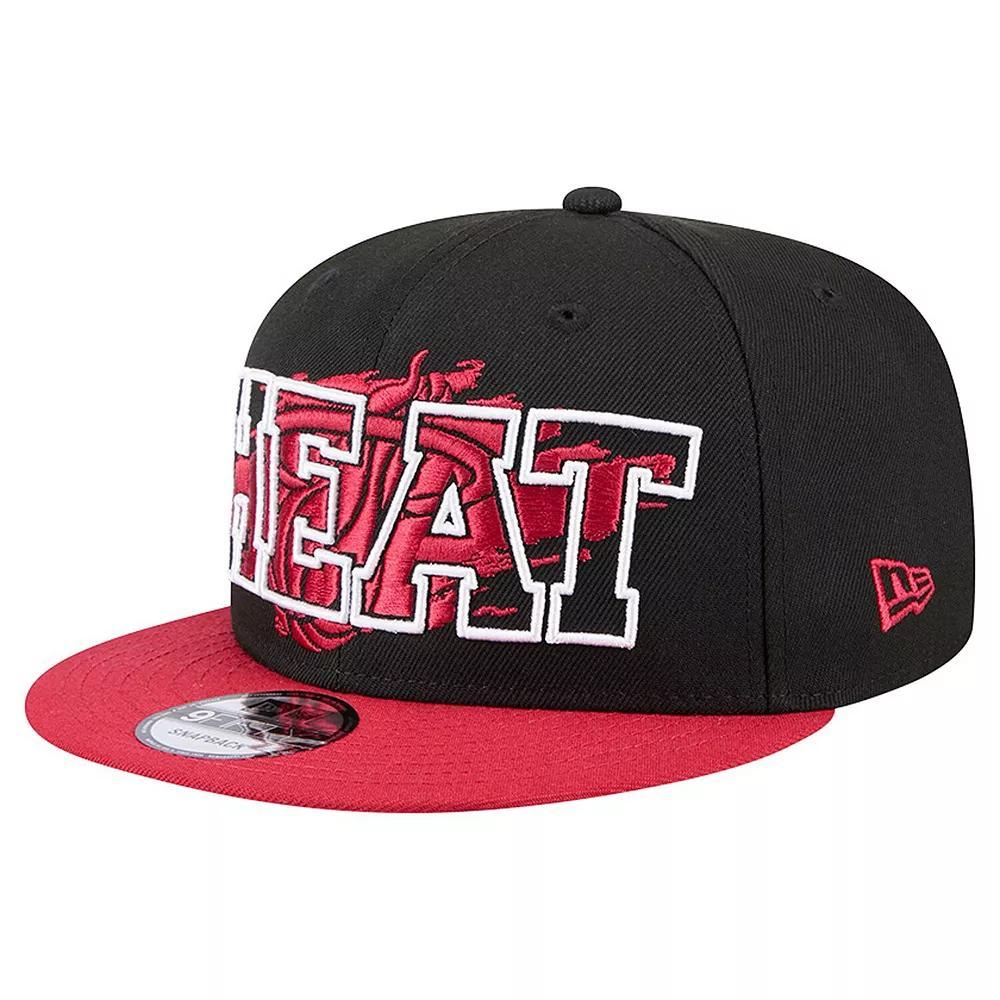 Men's New Era Black/Red Miami Heat Sport Night Splatter 2-Tone 9FIFTY Snapback Hat Product Image