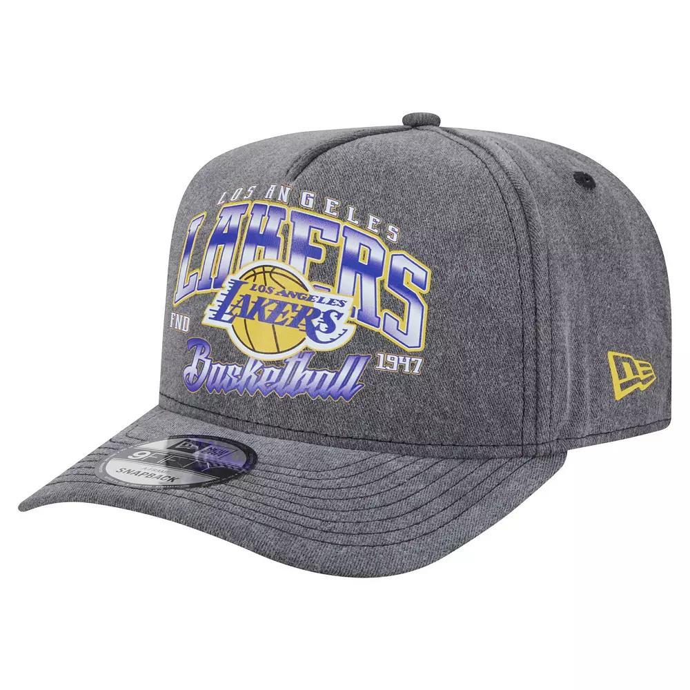 Men's New Era  Charcoal Los Angeles Lakers Throwback Washed Pre-Curved 9FIFTY Snapback Hat Product Image