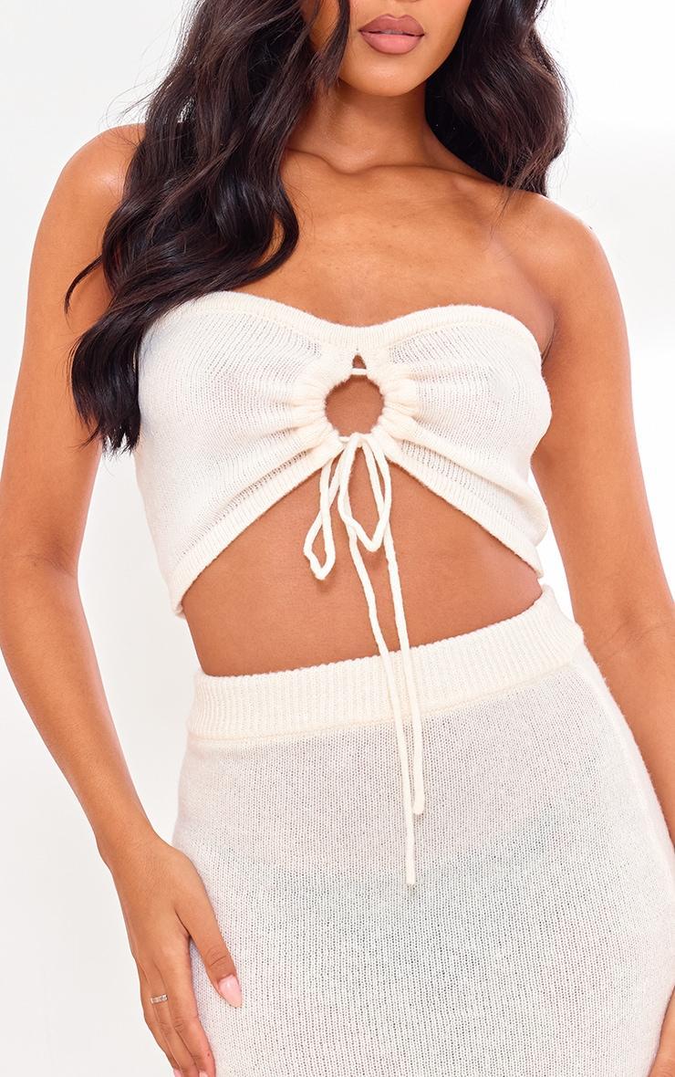 Tall Cream Knit Keyhole Bandeau Top Product Image
