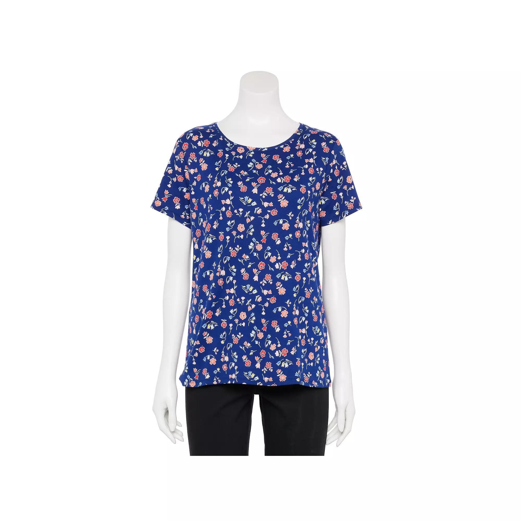 Women's Croft & Barrow® Essential Crewneck Tee, Size: Small, White Rust Floral Tile Product Image