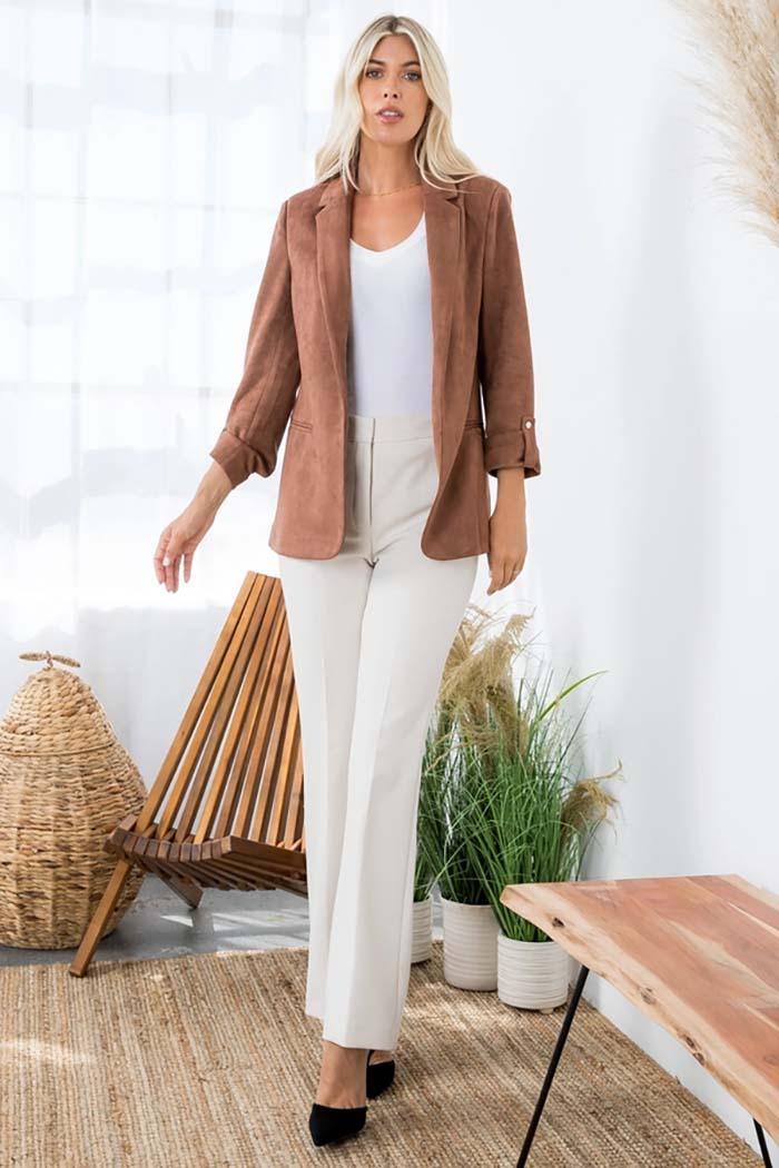 Open Front Roll Up Suede Blazer Product Image