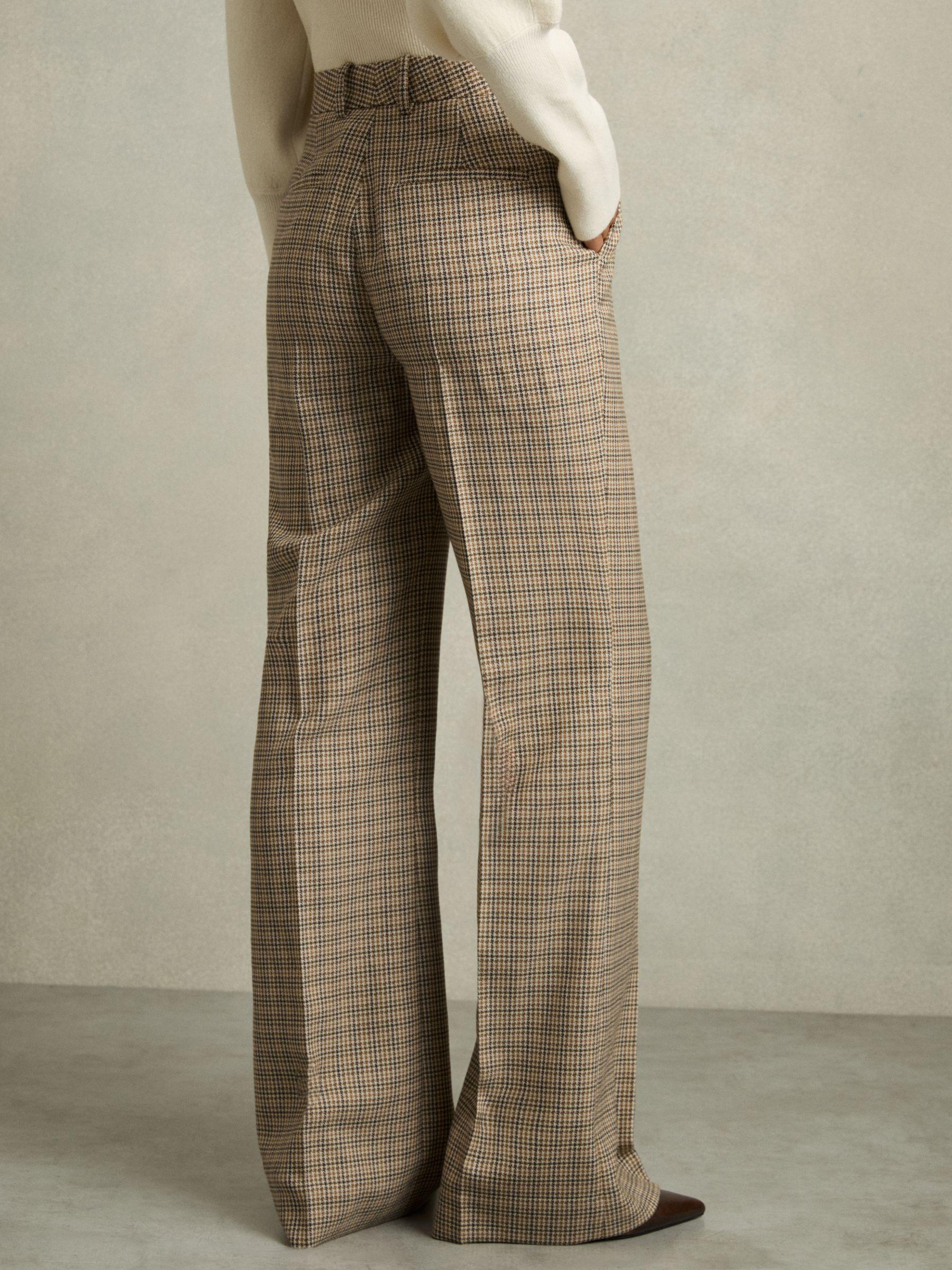 Petite Wool Wide-Leg Houndstooth-Check Trousers in Brown Check Product Image