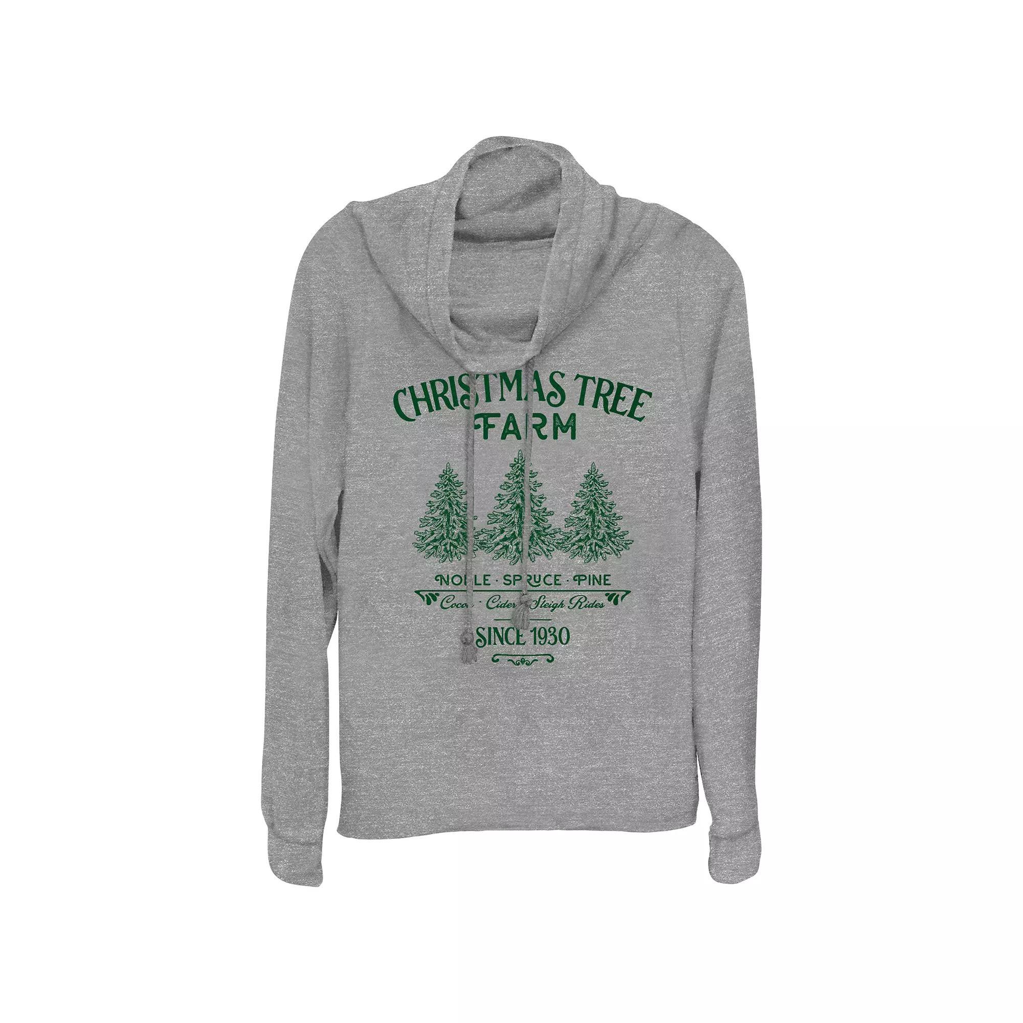 Women's Christmas Tree Farm Since 1930 Cowlneck Graphic Lightweight Long Sleeve, Size: Small, Gray Grey Product Image