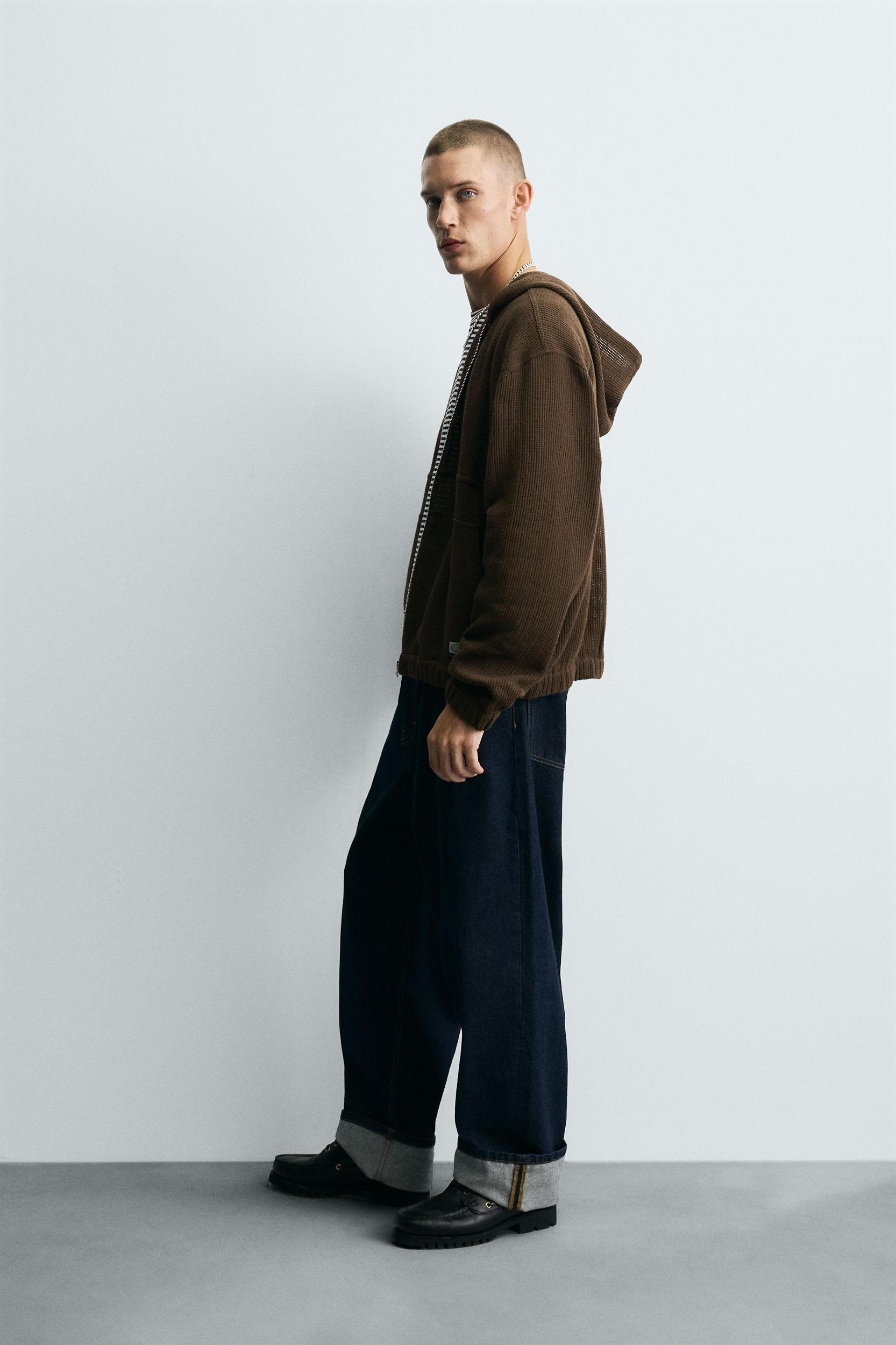 HOODED OPEN-KNIT OVERSHIRT Product Image
