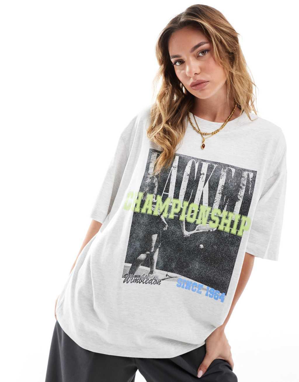 ASOS DESIGN oversized t-shirt with tennis championships graphic in heathered ice Product Image