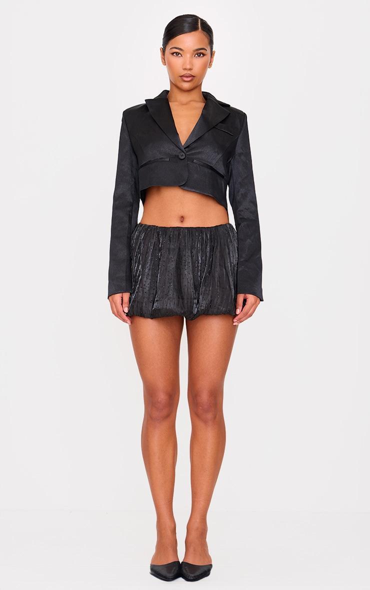 Black Glitter Tailored Cropped Blazer Product Image