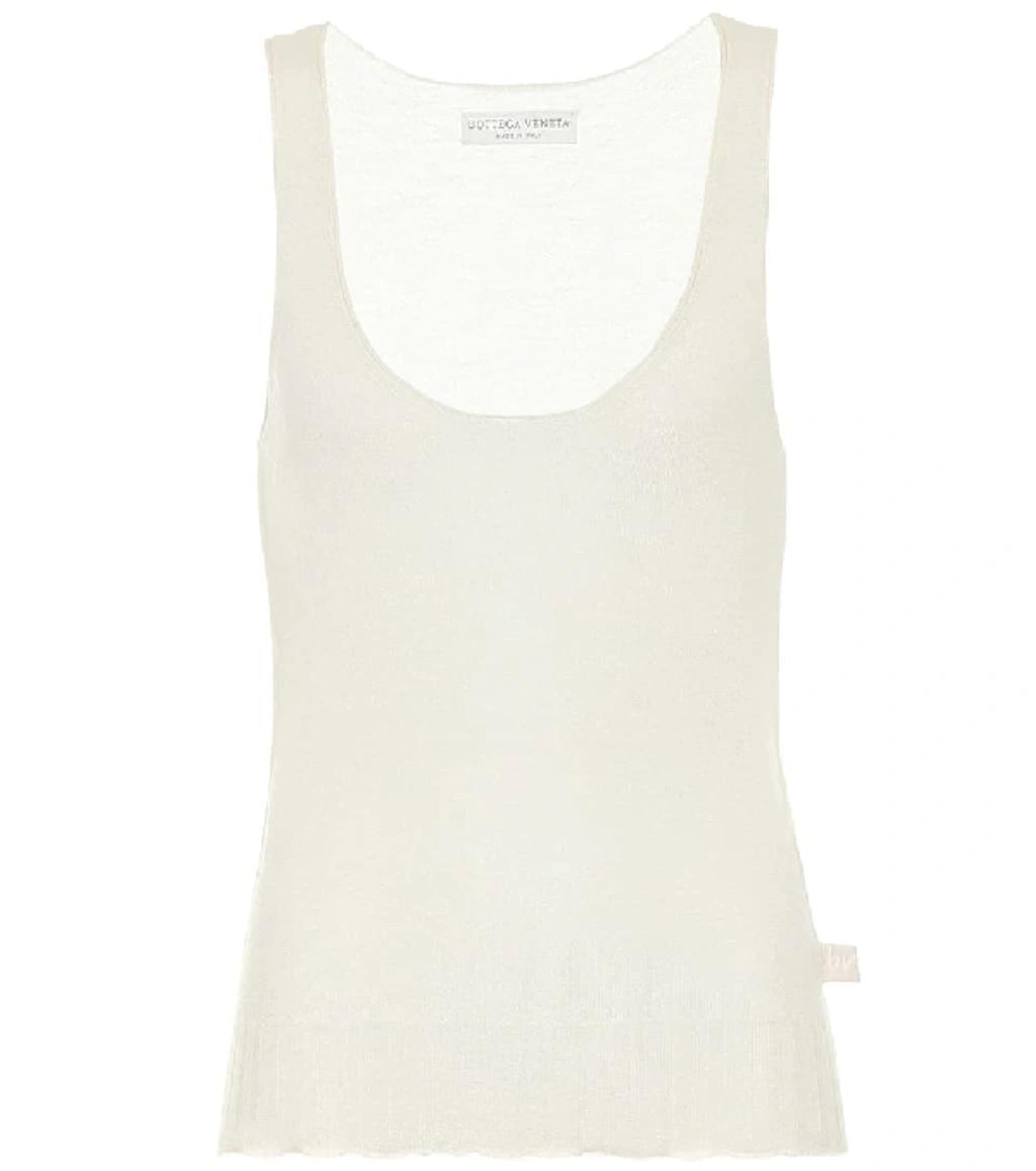 BOTTEGA VENETA Ribbed Cotton-blend Jersey Tank Top In Chalk Product Image