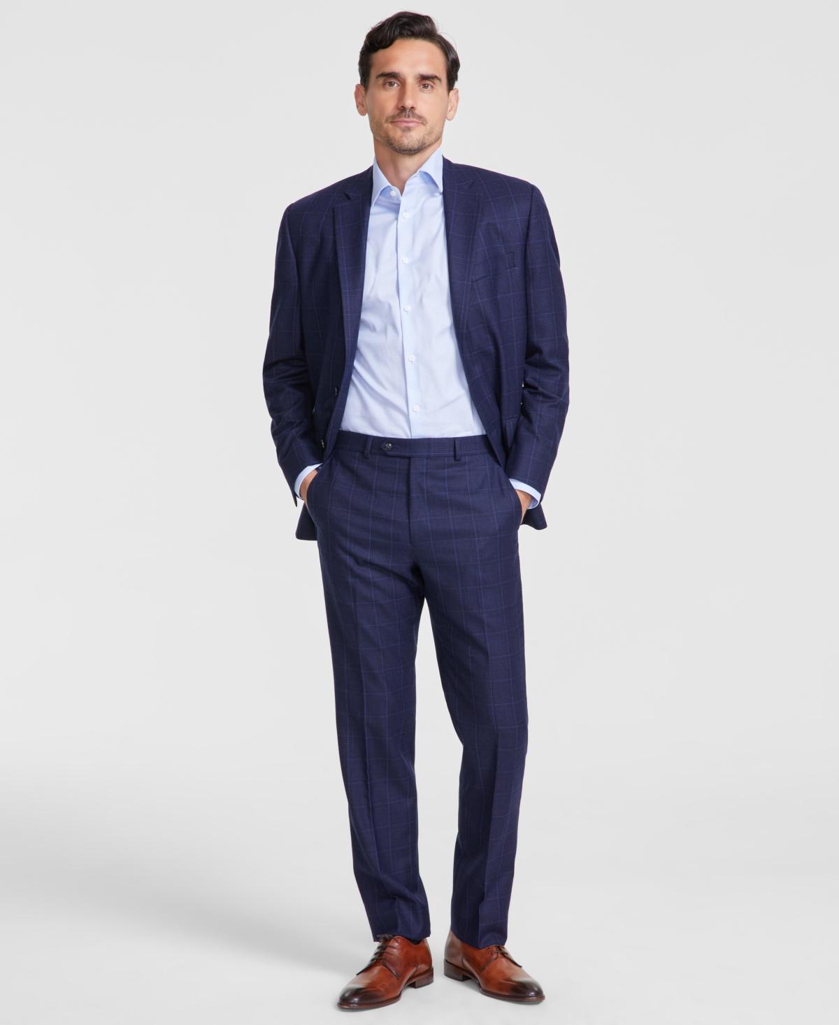 Michael Kors Mens Classic-Fit Wool-Blend Stretch Plaid Suit Separate Pants Product Image