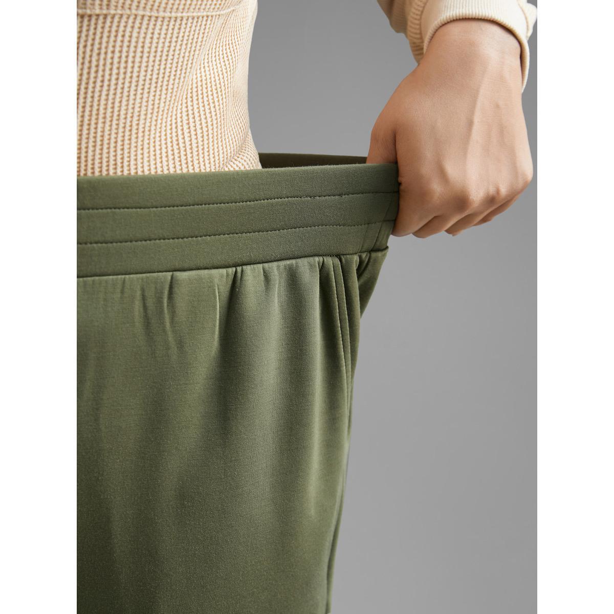 Plus Size Solid Elastic Waist Mid Rise Pants Women Sage Casual Mid Rise Everyday Pants BloomChic 14-16/1X Product Image