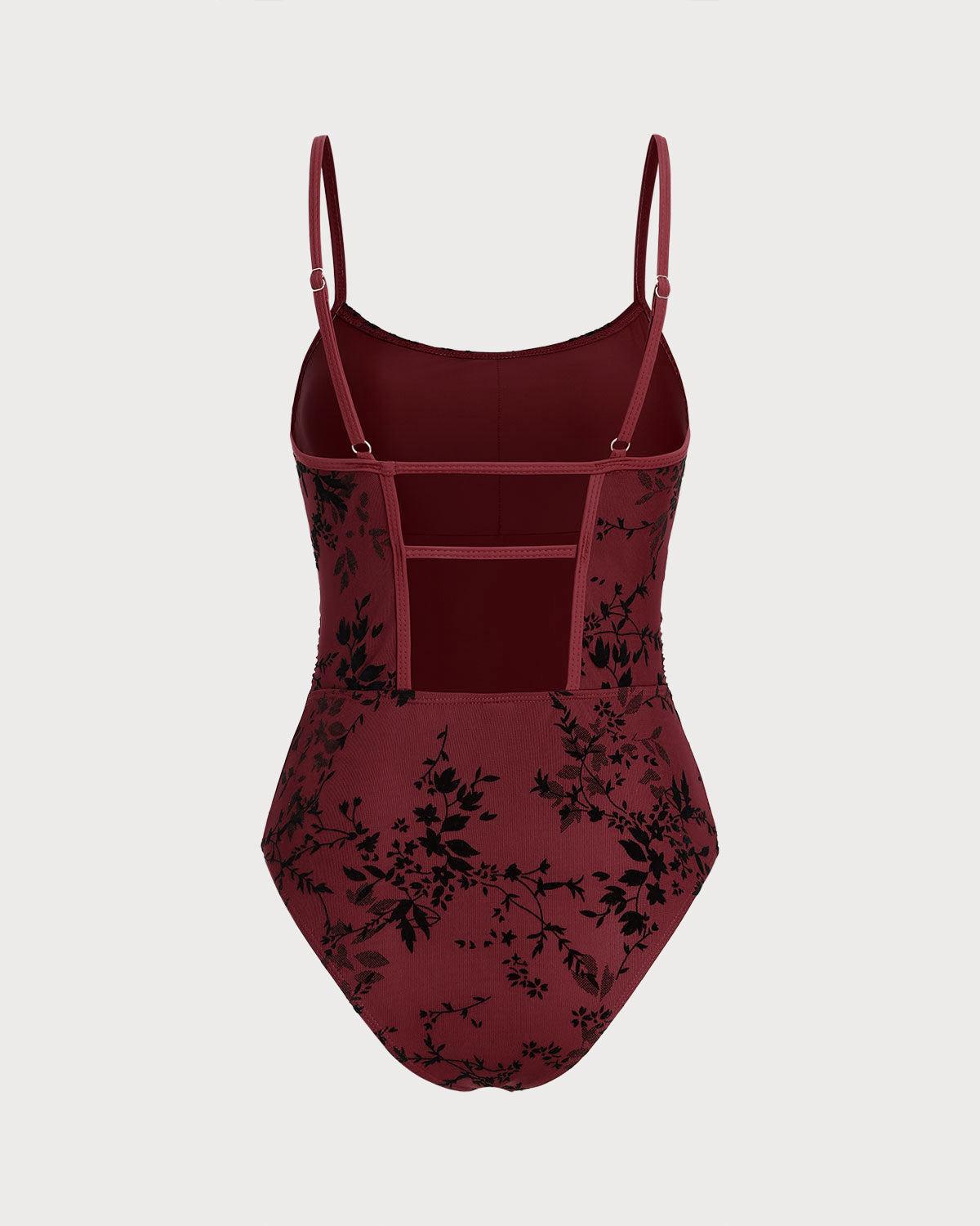 Red Floral One-Piece Swimsuit Product Image
