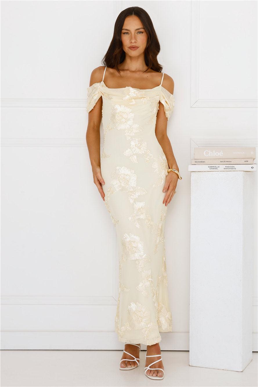 You’re Magic Off Shoulder Mesh Maxi Dress Yellow Product Image