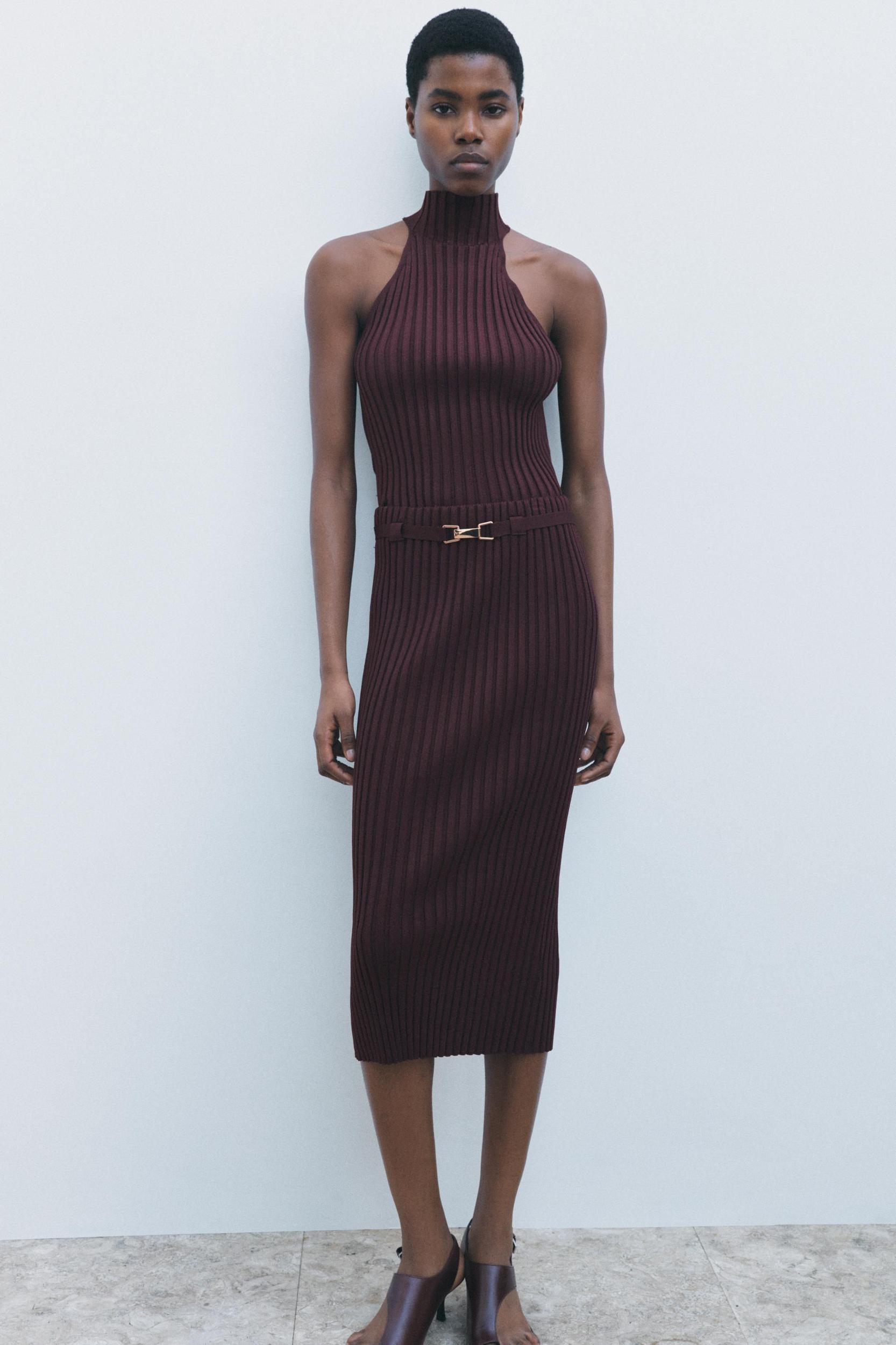 RIBBED KNIT HALTER TOP Product Image