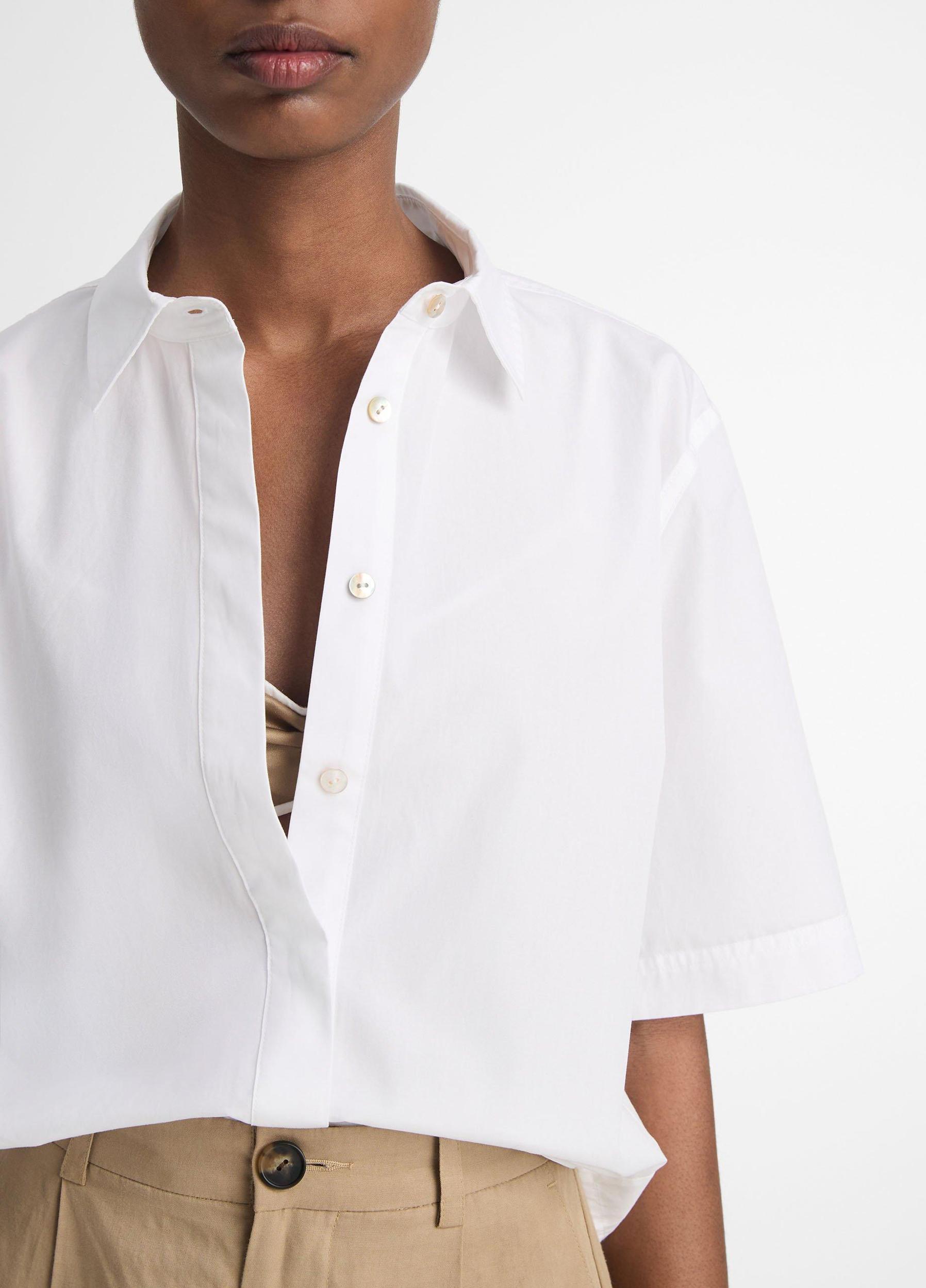 Cotton Short-Sleeve Cropped Shirt Product Image