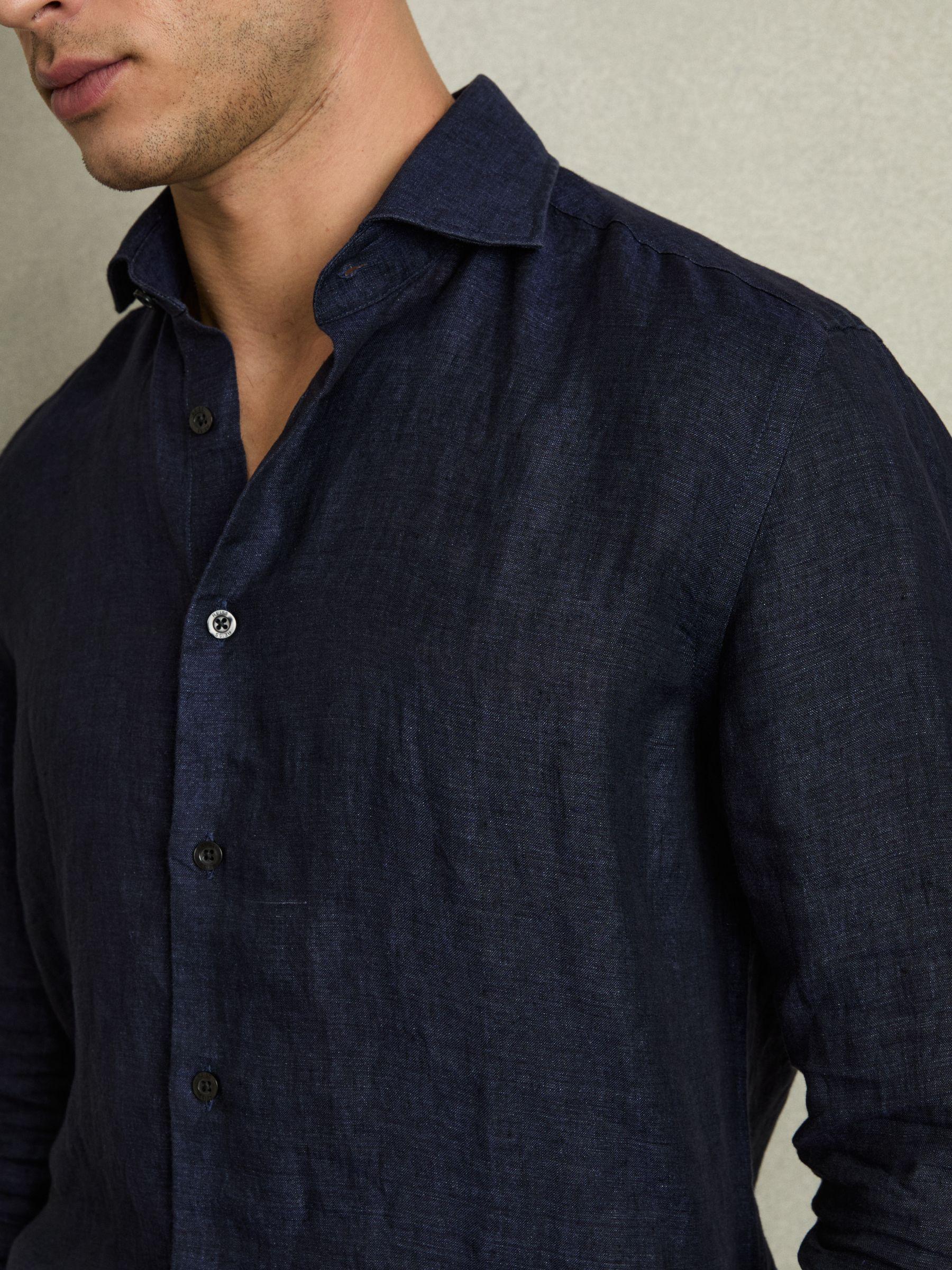 Linen Button-Through Shirt in Navy Product Image
