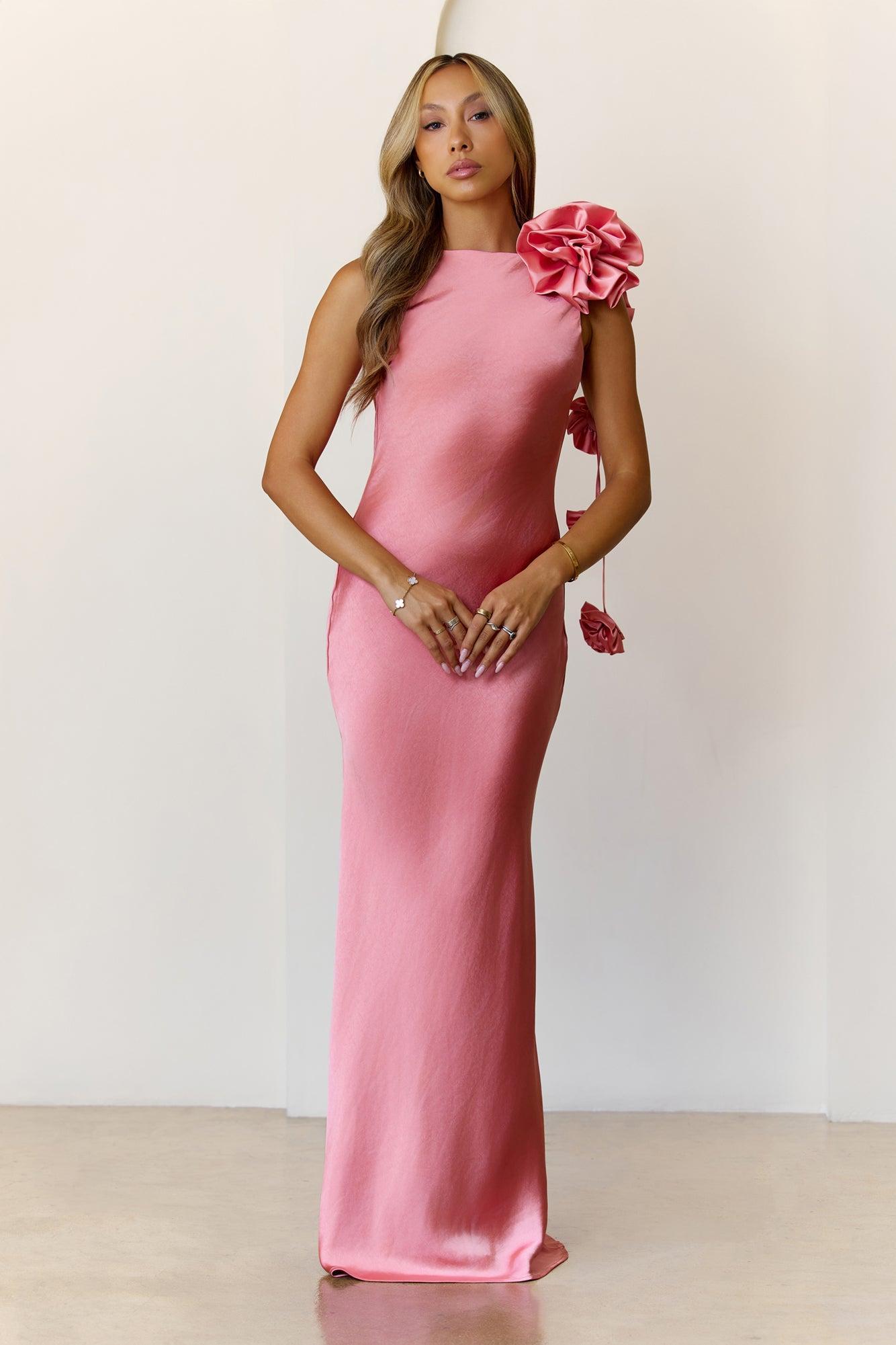 Petal Perfect Satin Maxi Dress Rose Product Image