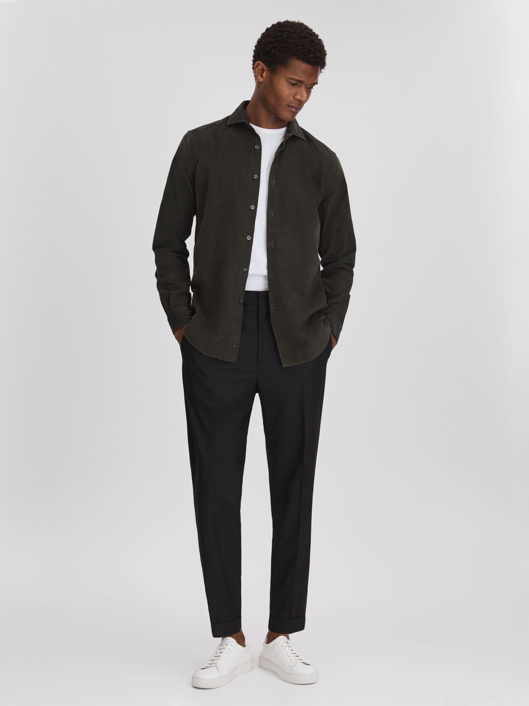 Corduroy Cutaway Collar Shirt in Khaki Product Image