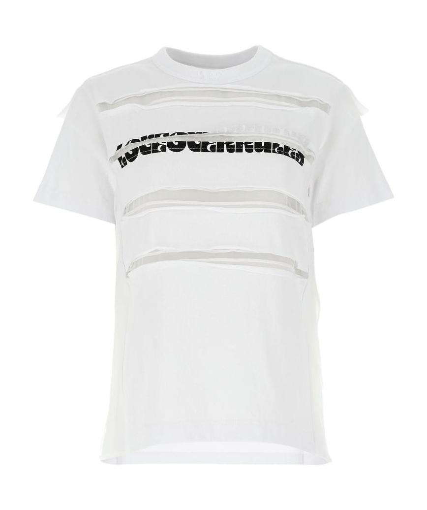 SACAI Deconstructed Slogan-print Cotton T-shirt In White Product Image