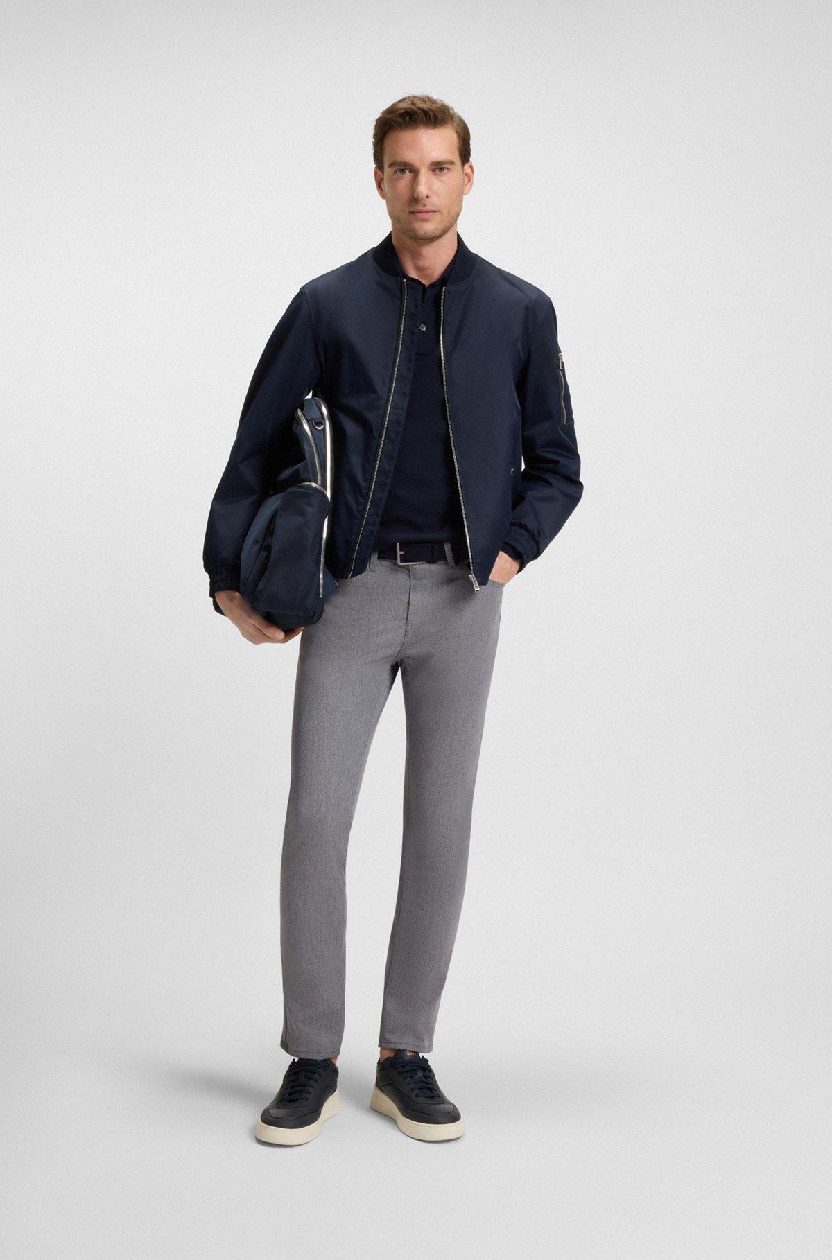 BOSS - Delaware slim-fit trousers in wrinkle-resistant dobby - Dark Blue Product Image