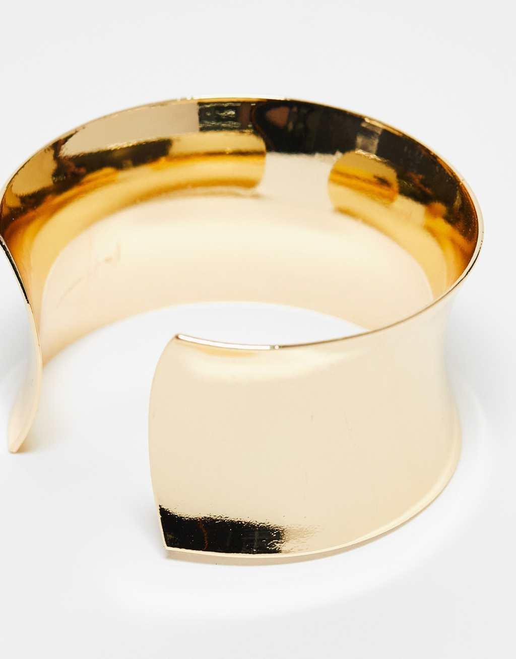 ASOS DESIGN wide cuff bracelet in gold tone Product Image