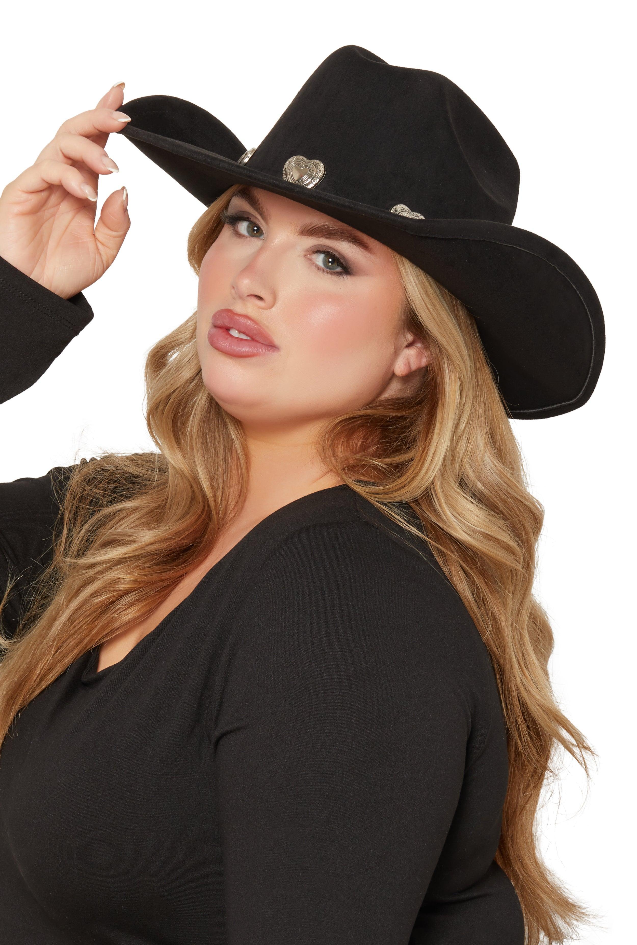 Heart Trim Faux Suede Cowboy Hat Female Product Image