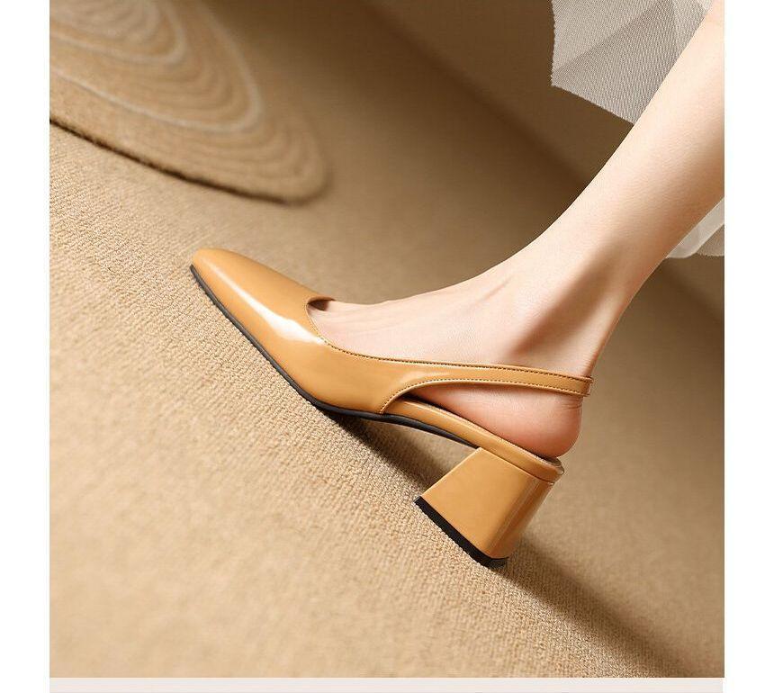 Square Toe Slingback Patent Block Heel Mules Product Image