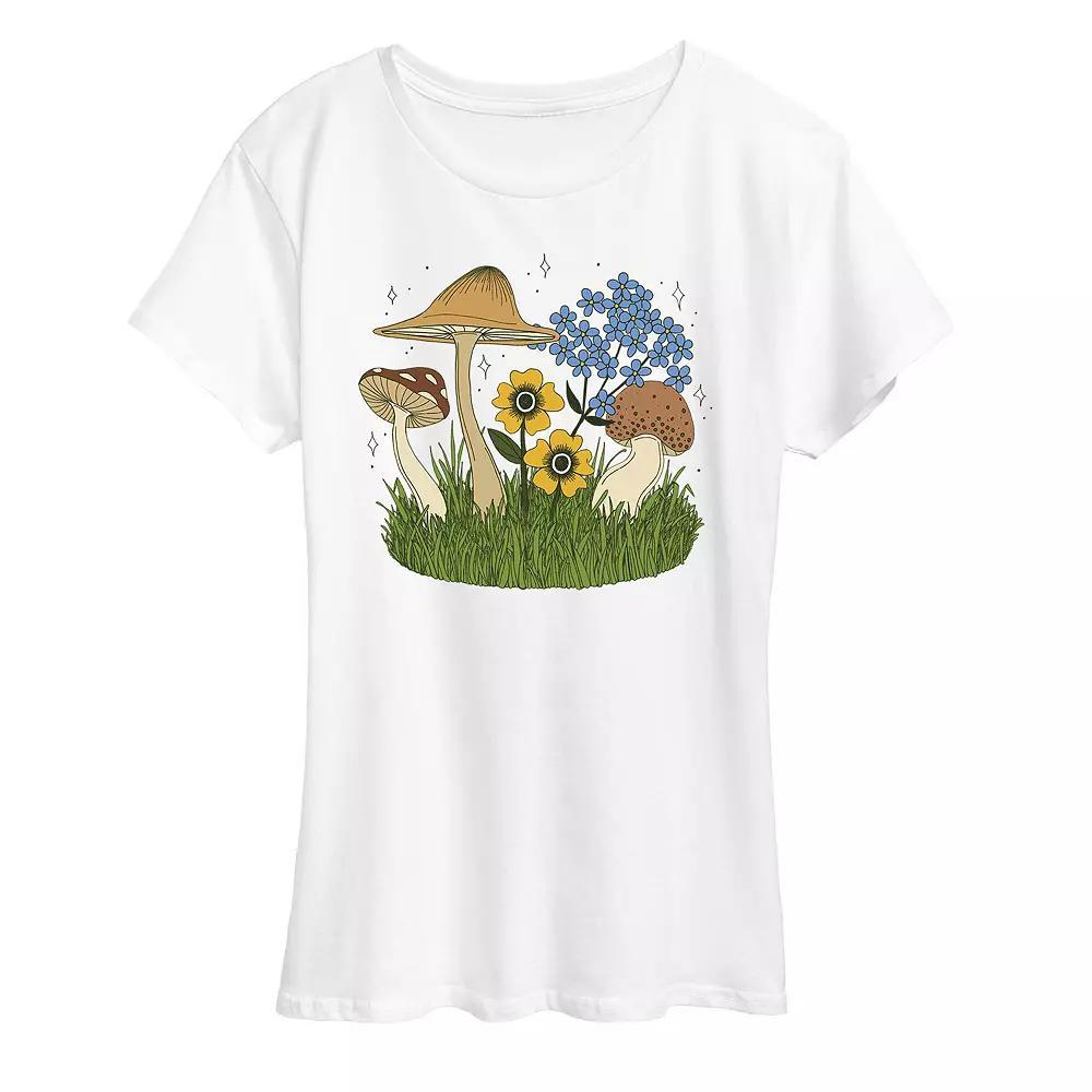 Women's Colorful Mushrooms and Flowers Graphic Tee, Girl's,  Product Image