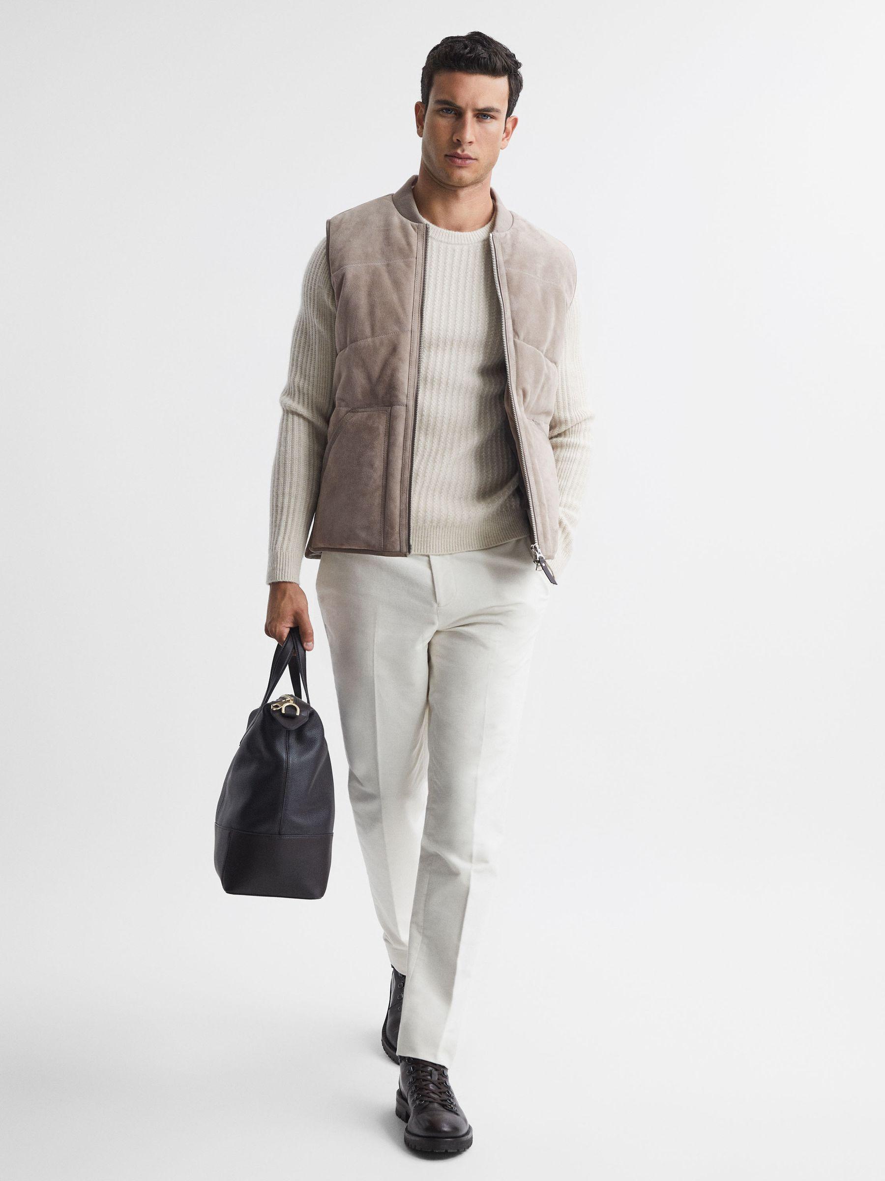 Suede Quilted Sleeveless Gilet in Taupe Product Image