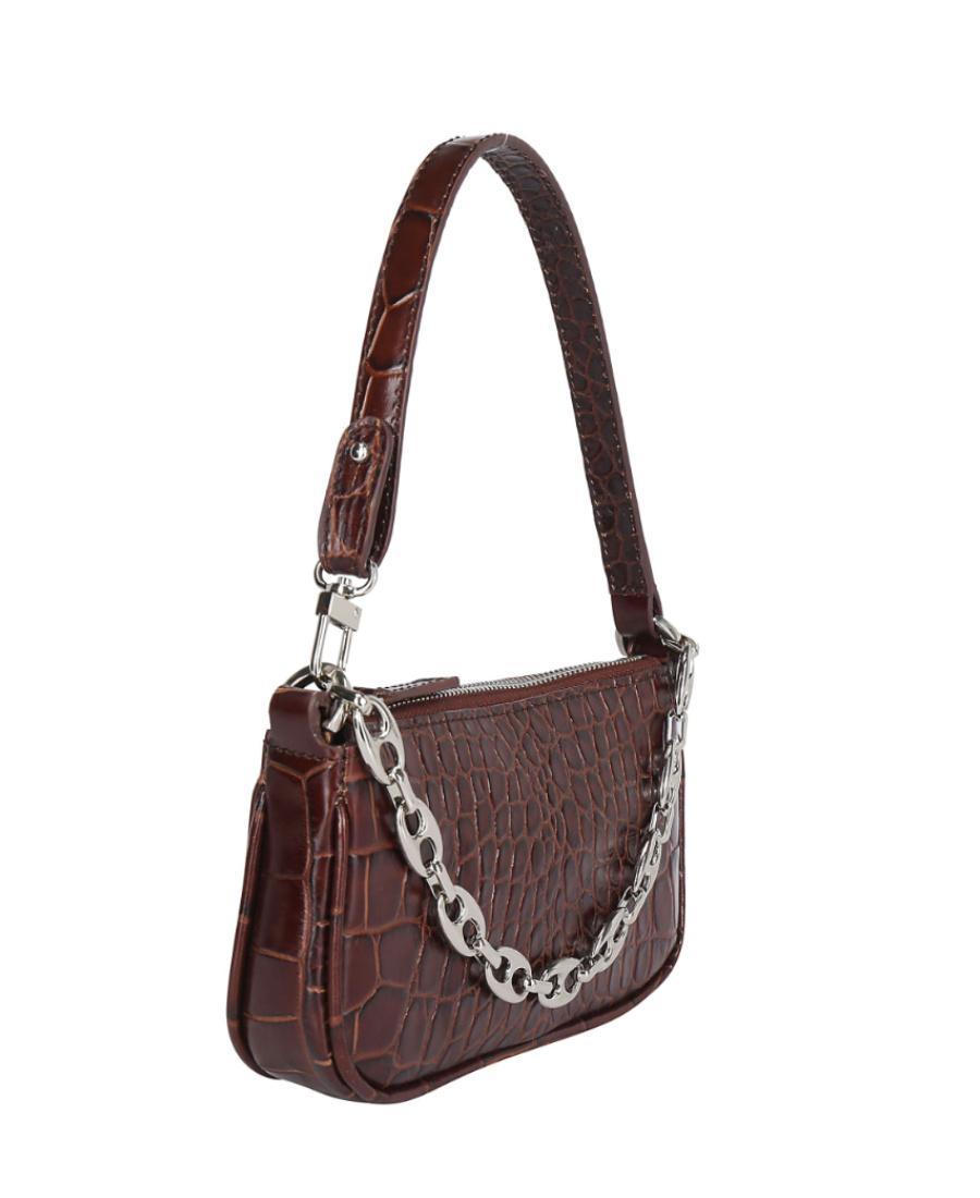 BY FAR Mini Rachel Embossed Shoulder Bag In Brown Product Image