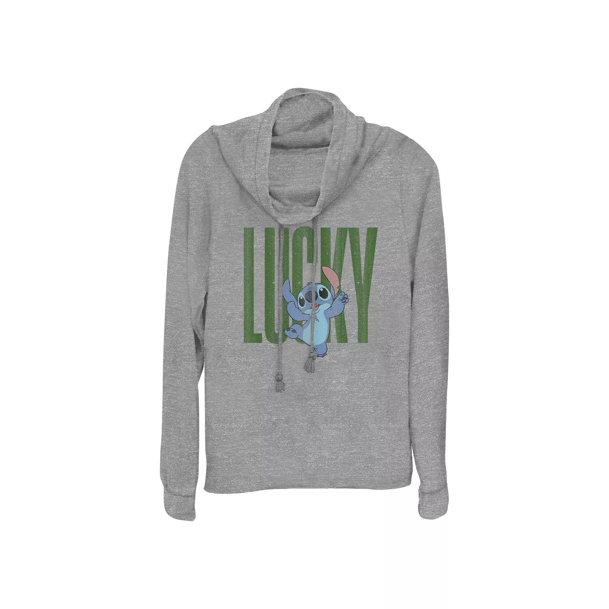 Disney's Lilo & Stitch Lucky Stitch Women's Cowlneck Graphic Lightweight Long Sleeve, Size: Small, Gray Grey Product Image