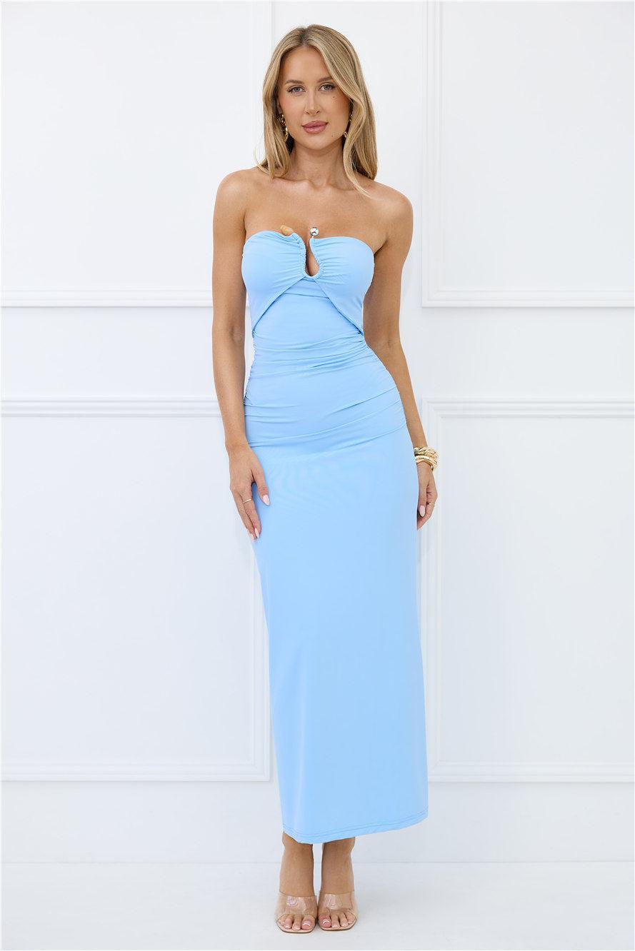 Stylish Days Strapless Maxi Dress Blue Product Image