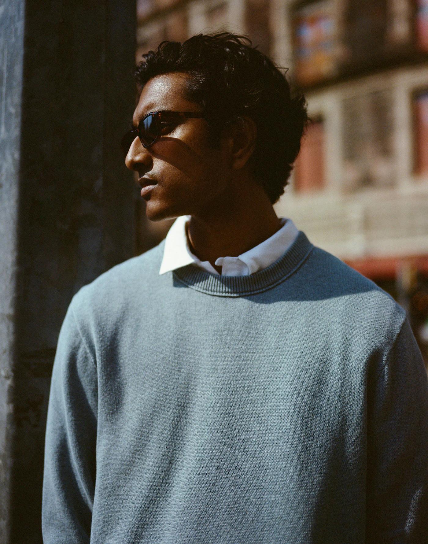 Crewneck Sweater in Lightweight Cotton-Linen Blend Product Image