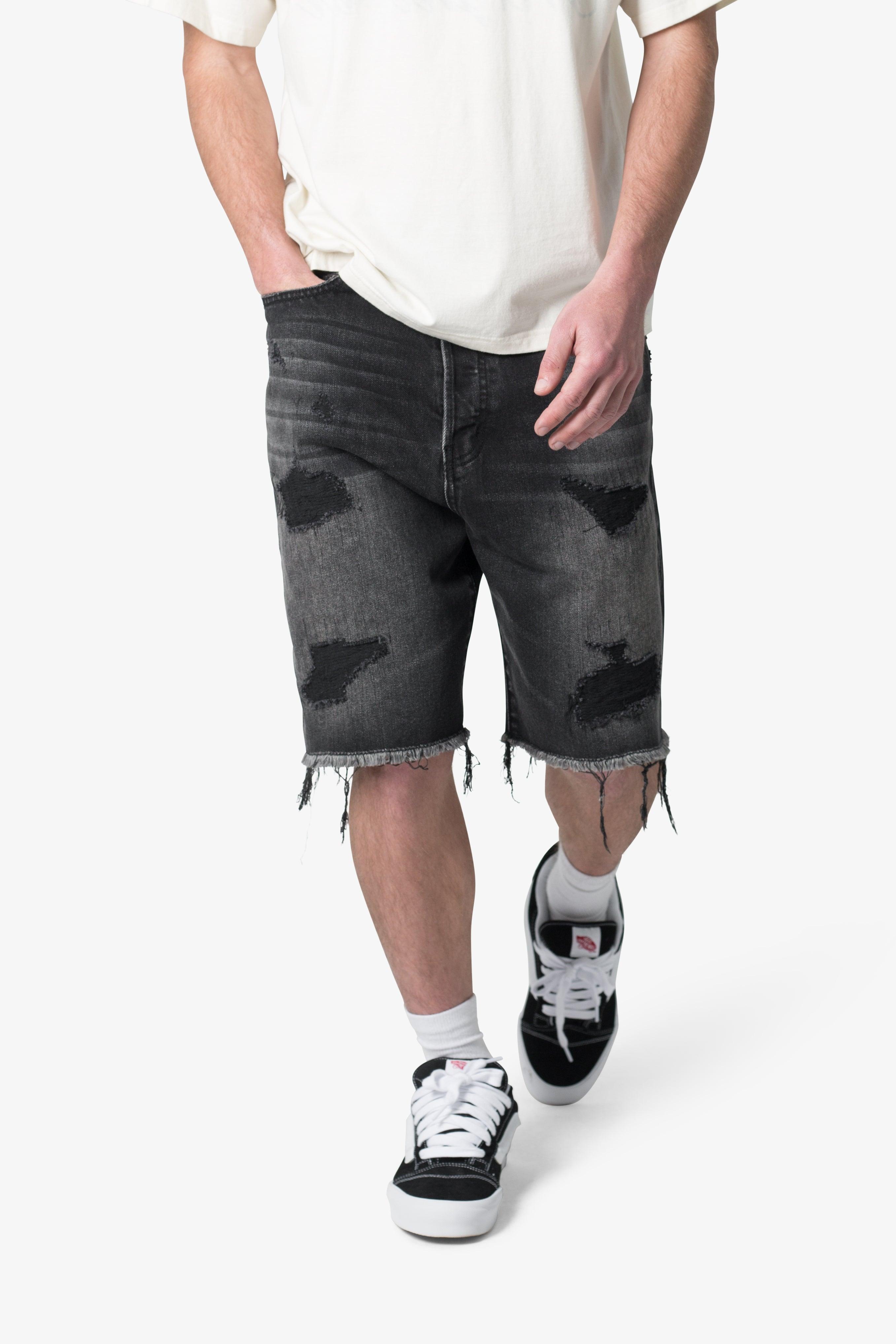 Baggy Rip Denim Shorts - Washed Black Product Image