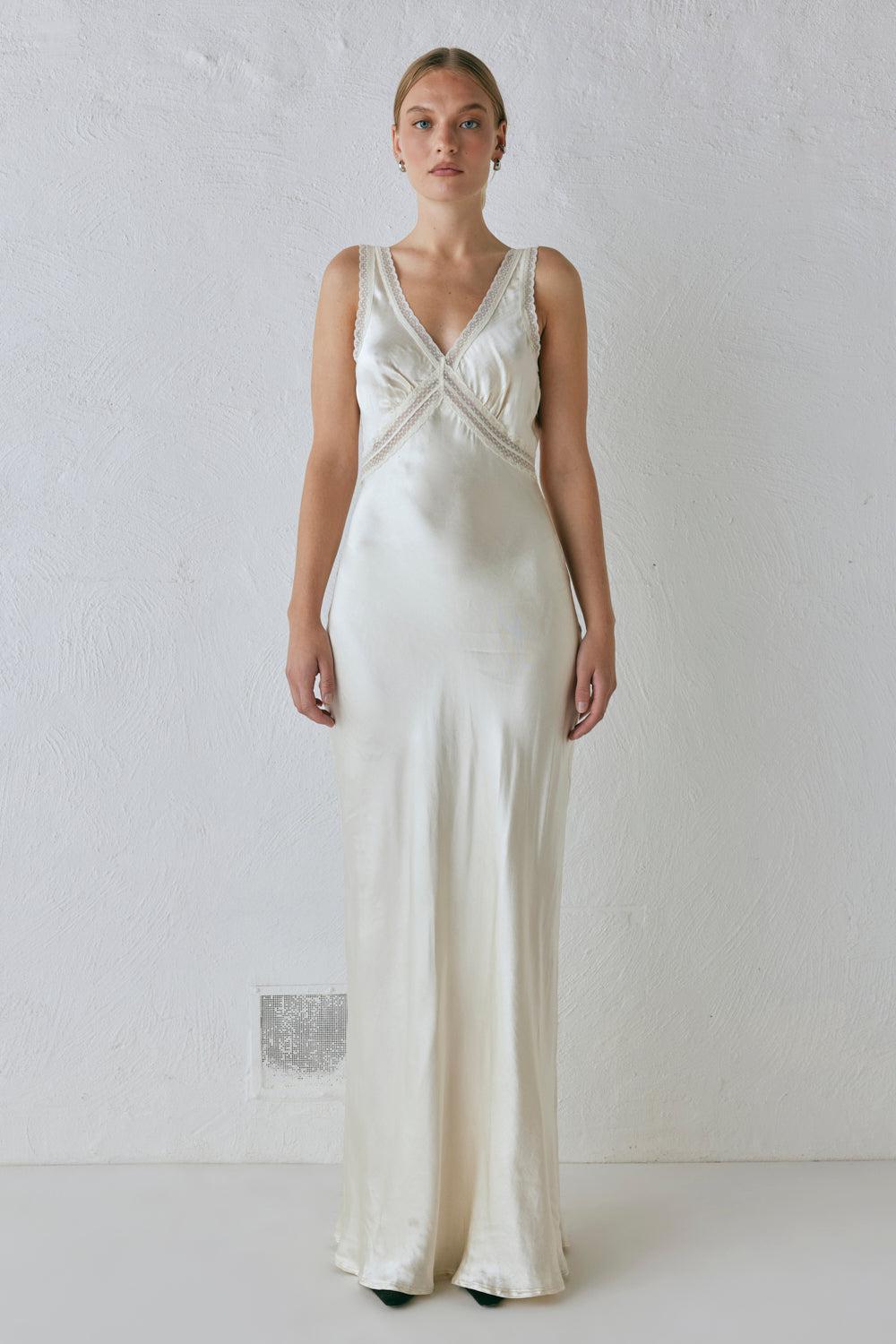 Meet Me On The Dance Floor Bias Cut Maxi Dress Cream Product Image