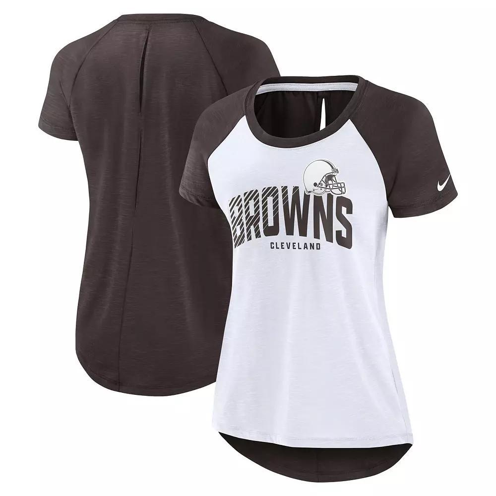 Women's Nike White/Heather Scarlet Cleveland Browns Back Slit Lightweight Fashion T-Shirt,  Product Image
