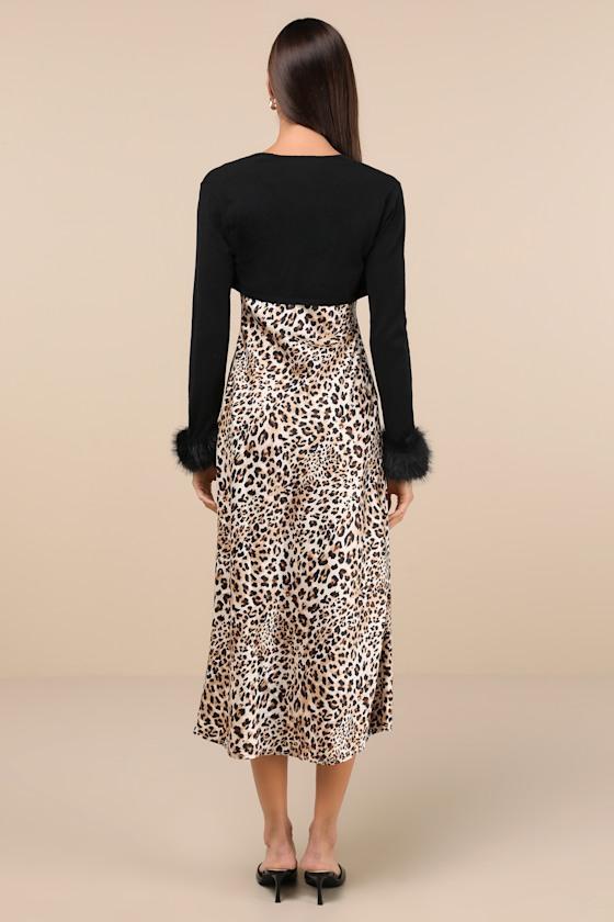 Beyond Confident Leopard Print Satin Slip Dress and Shrug Set Product Image