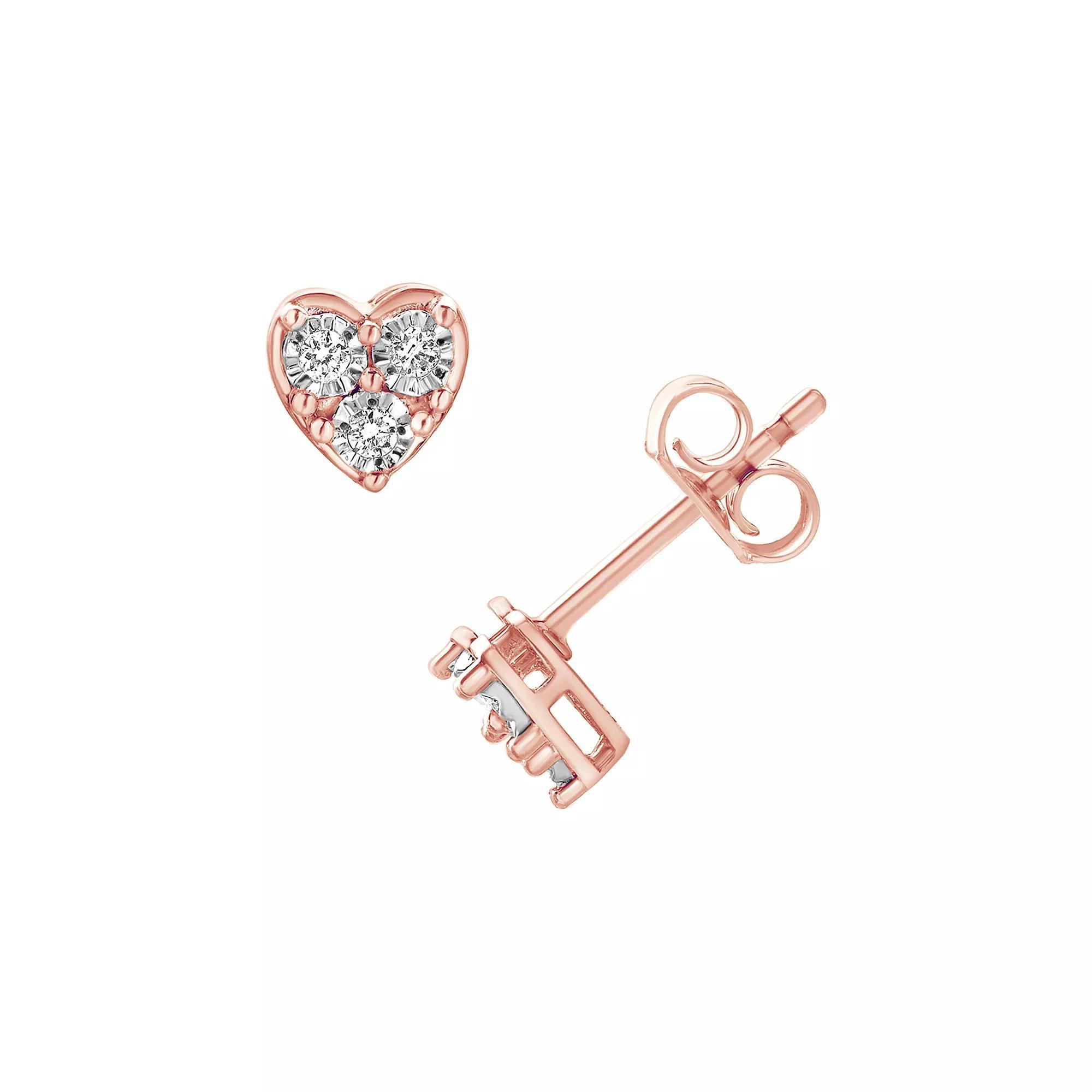 Diamond Brilliance 1/10 Carat T.W. Lab-Grown Diamond Heart Earrings, Women's, Pink Tone Product Image