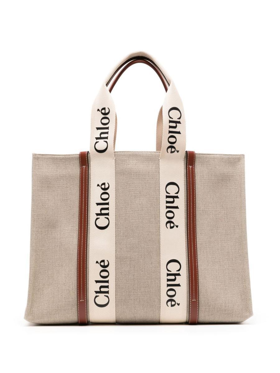 Beige Large Woody Cotton Tote Bag In Neutrals Product Image