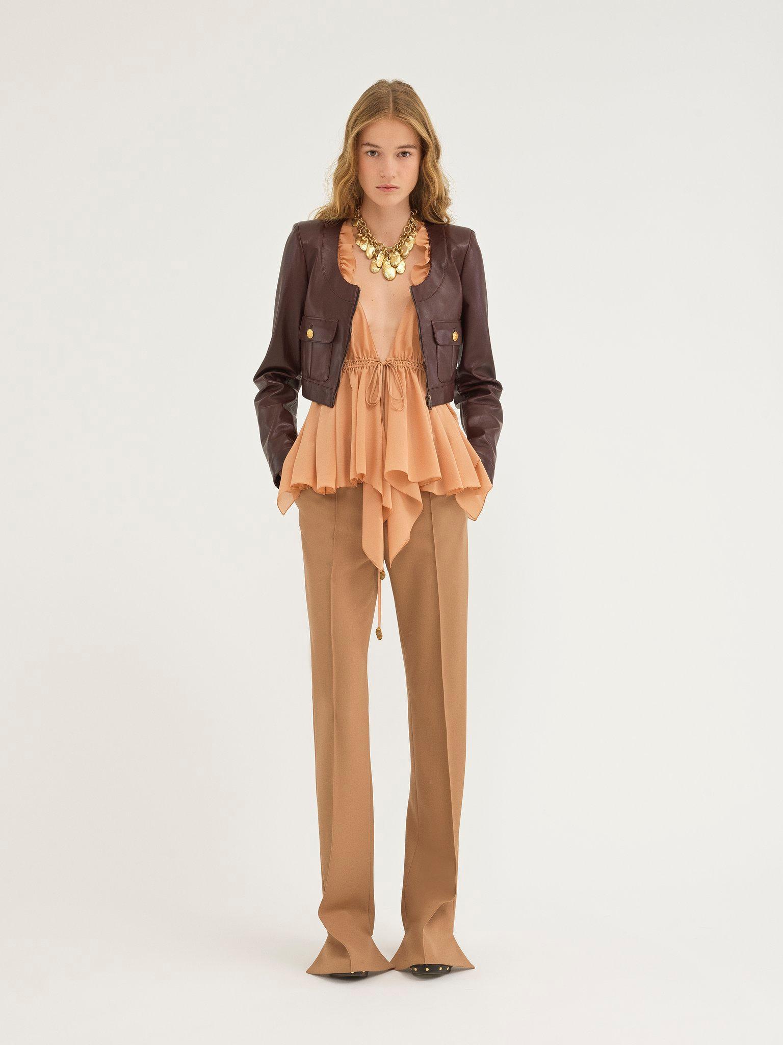 Cropped chasseur jacket in leather Product Image