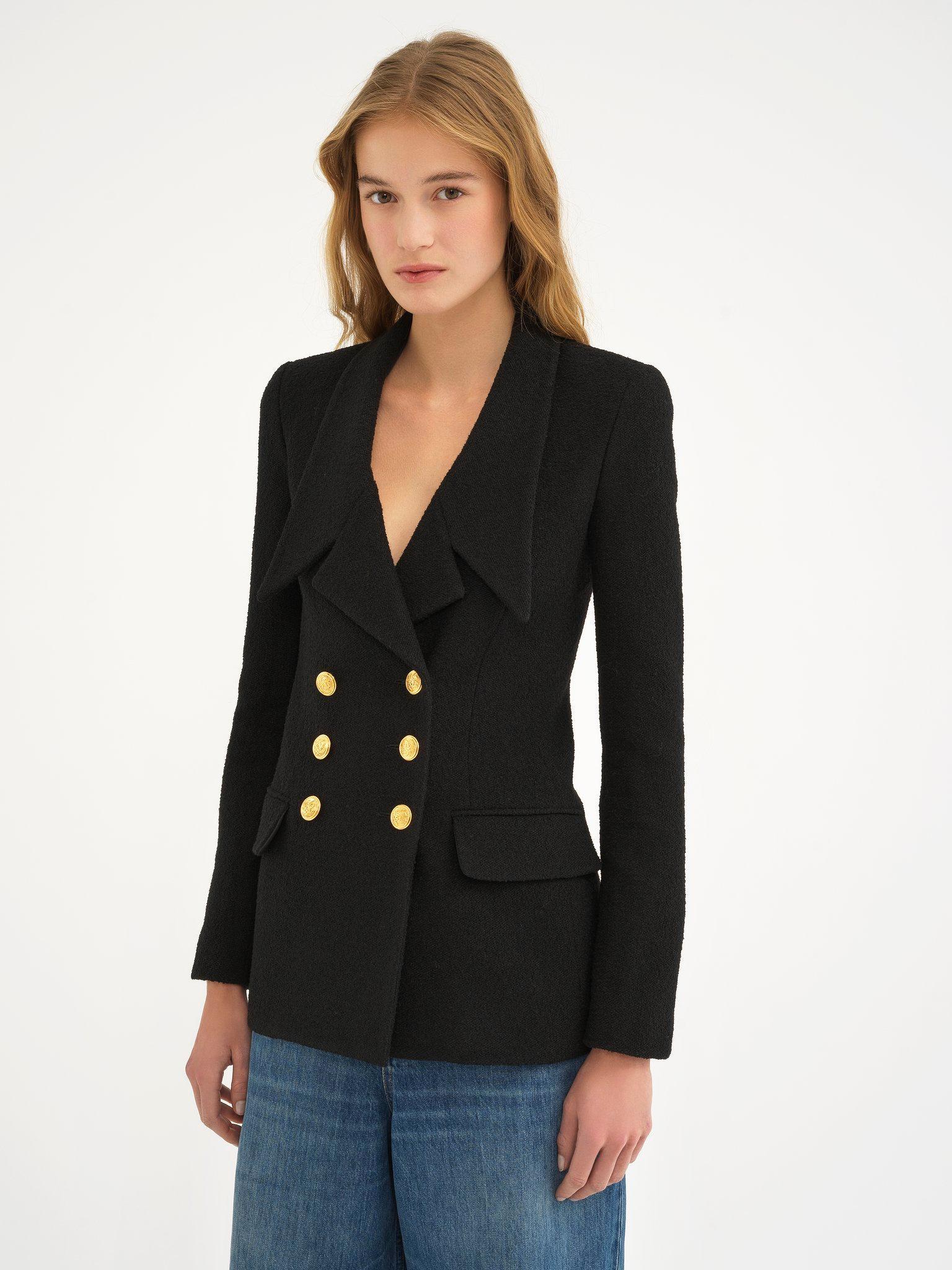 Double-breasted cardigan jacket in micro bouclette wool Product Image