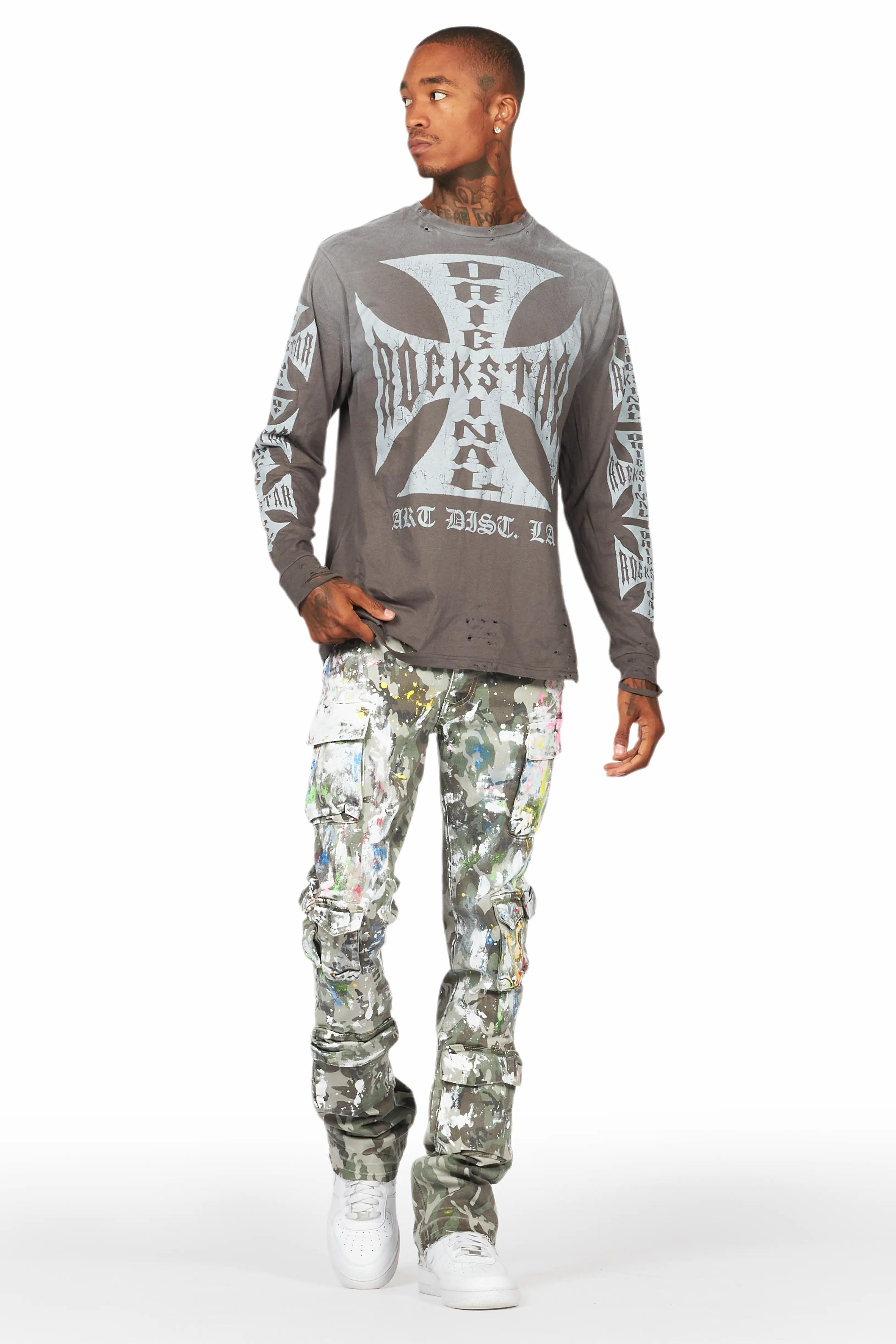 Callias Green Camo Painter Stacked Flare Jean Male Product Image