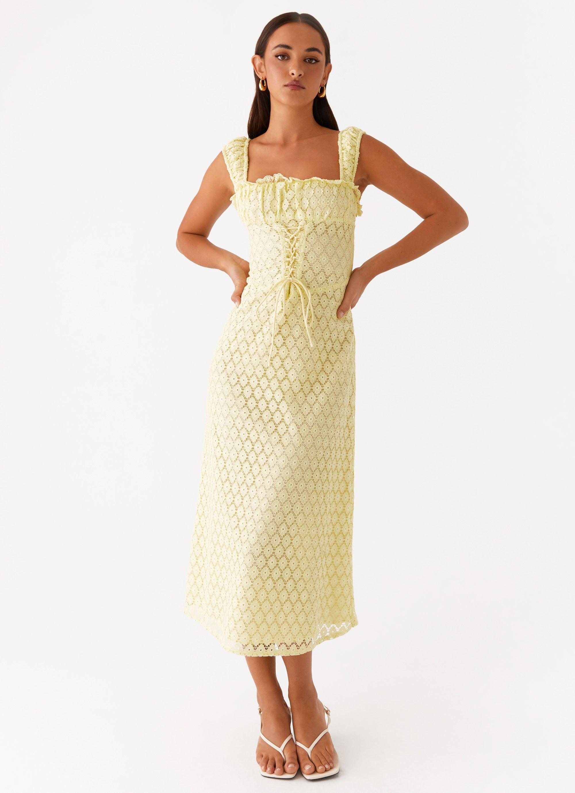 Keziah Tie Front Midi Dress - Lemon Product Image