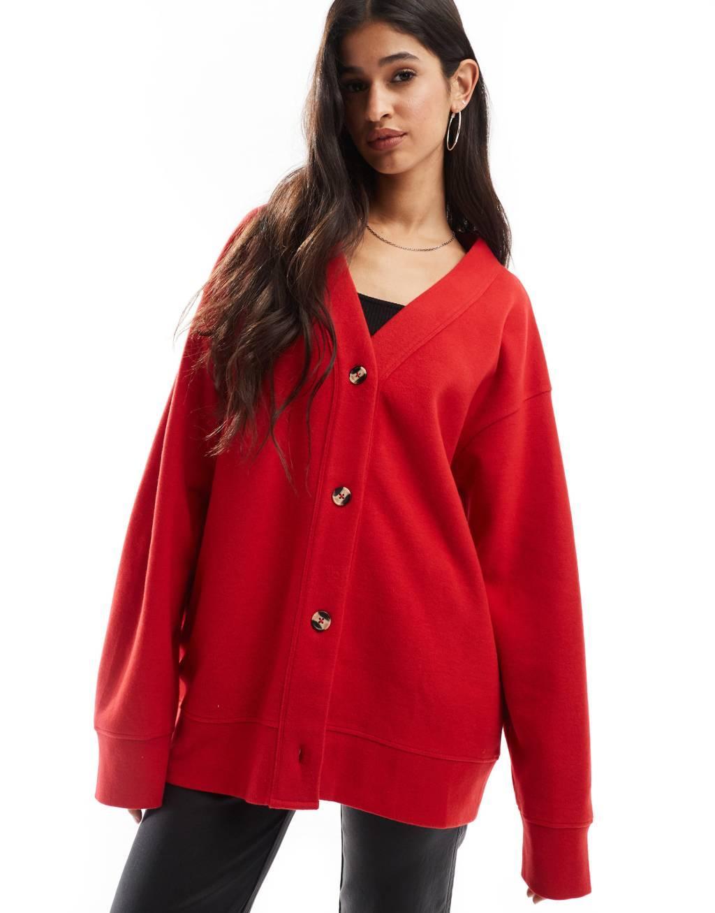 ASOS DESIGN supersoft long line cardigan in red - part of a set Product Image