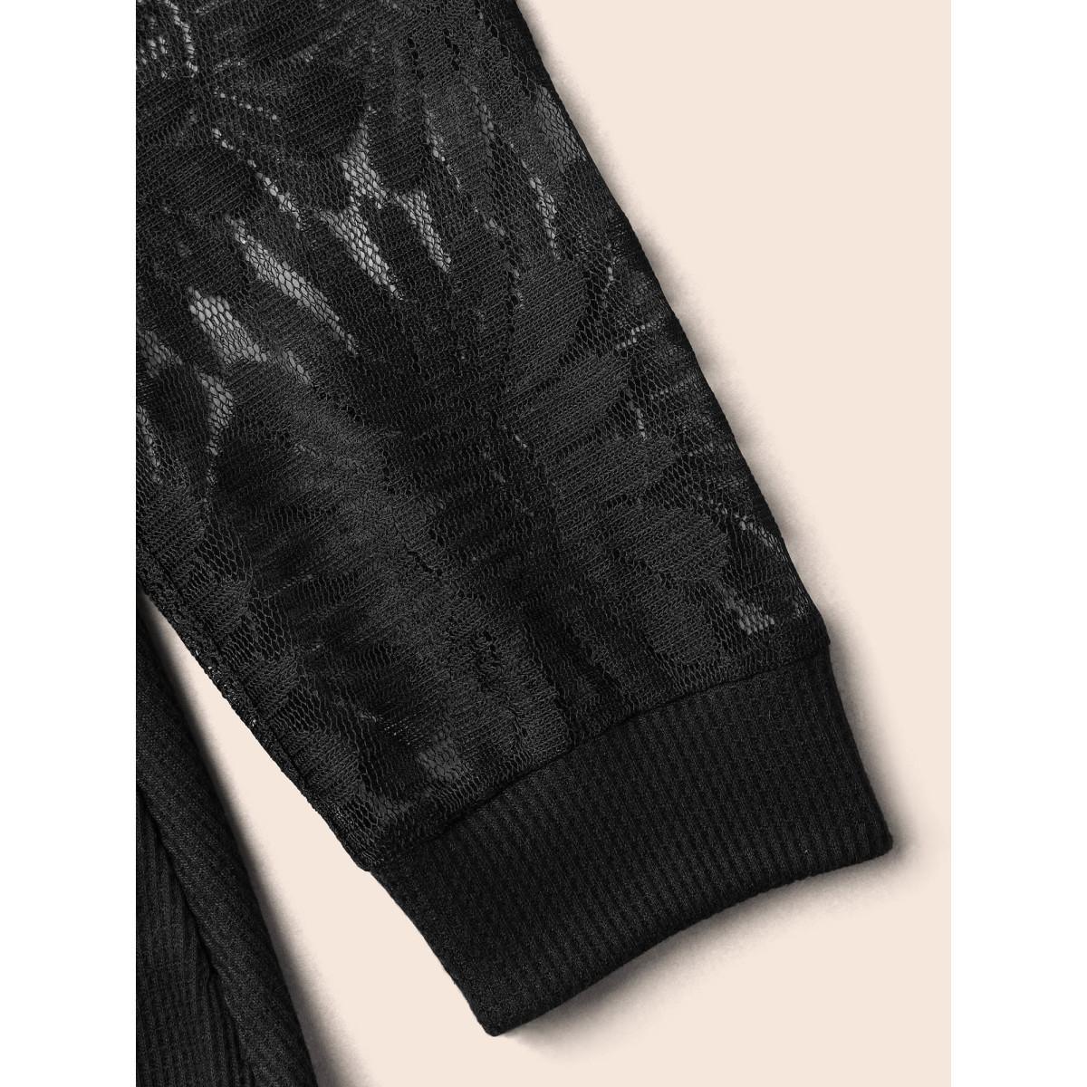 Plus Size Sheer Textured Sleeve Waist Cinched Midi Dress Black Women Elegant Texture Knit Dresses Bloomchic 22-24/3X Product Image